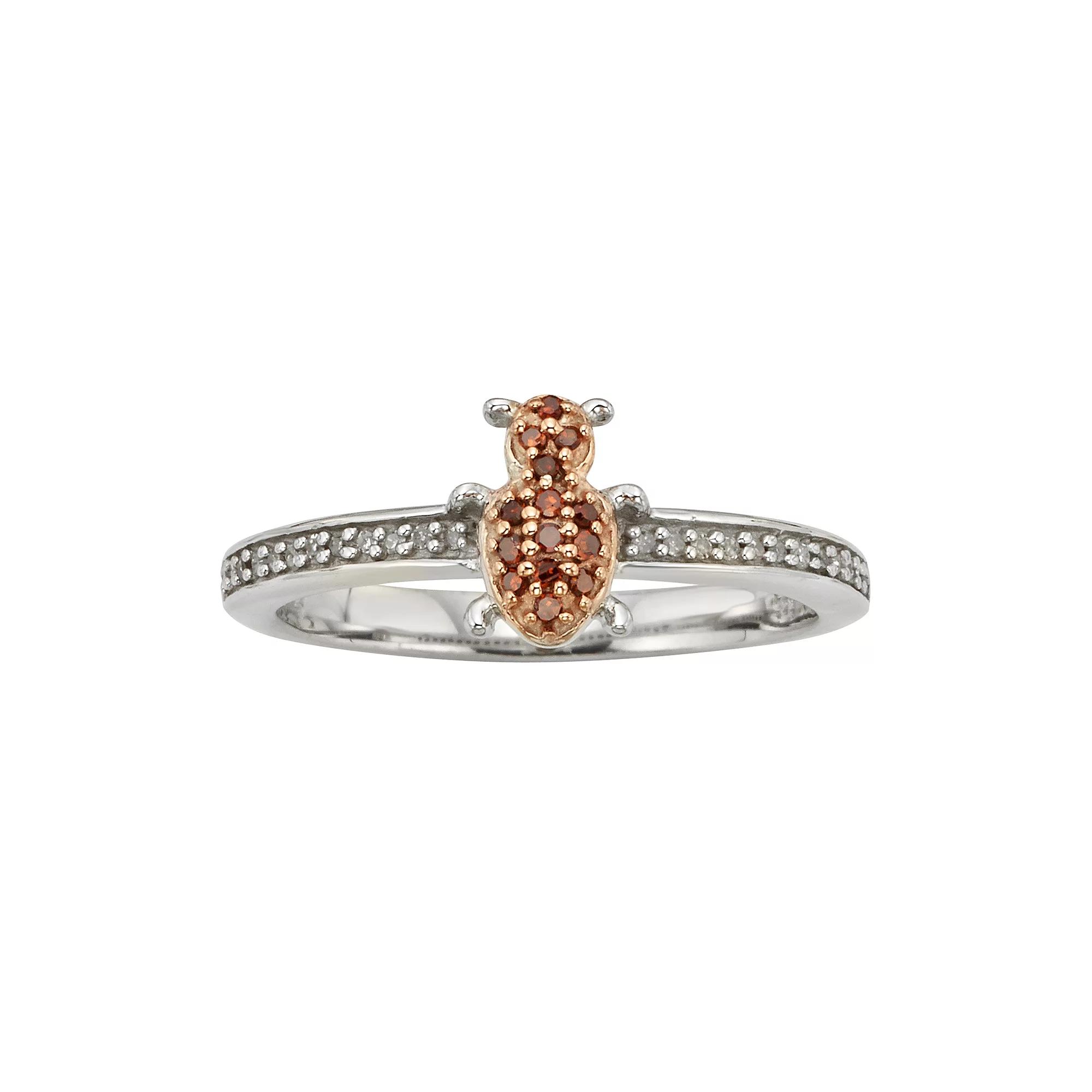 Jewelexcess Sterling Silver 1/7-ct. T.W. Red and White Diamond Ladybug Ring, Women's,  Product Image