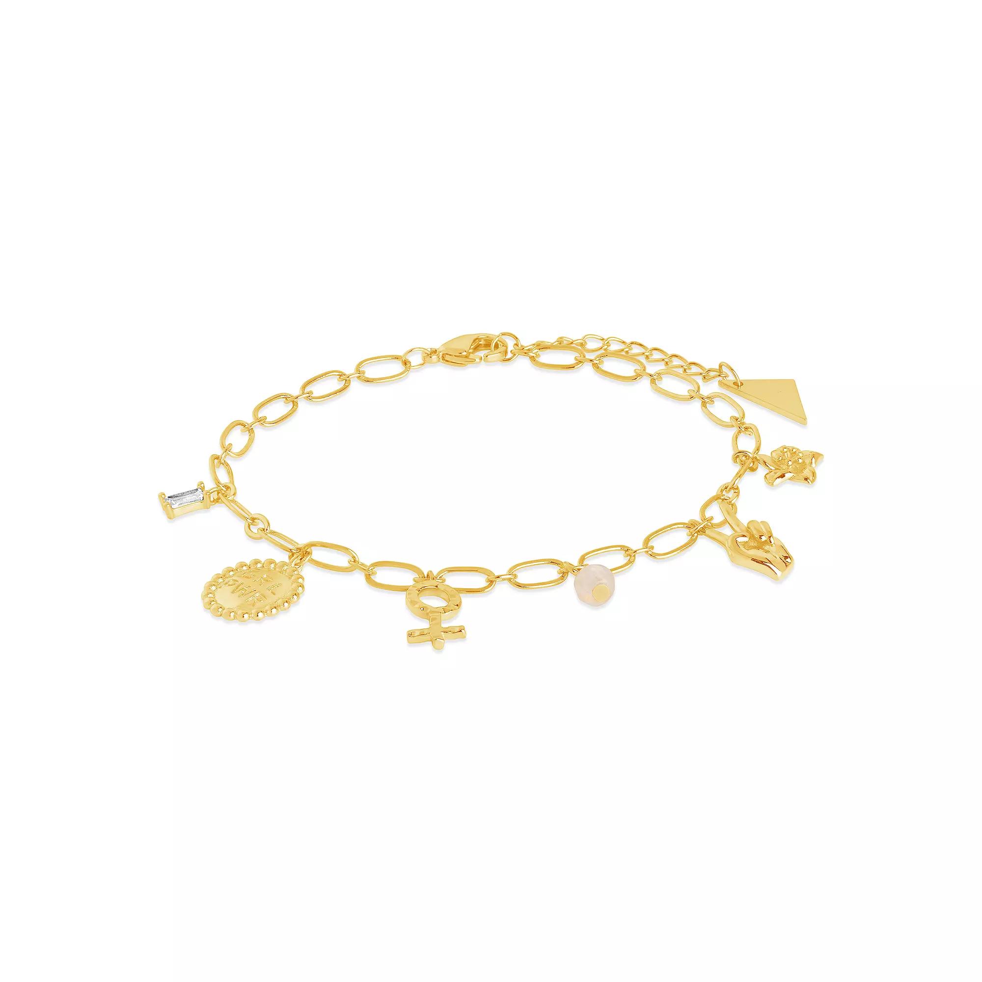 MC Collective Cubic Zirconia & Stone Charm Bracelet, Women's, Size: 6.5-7.5"AD, Gold Tone Product Image