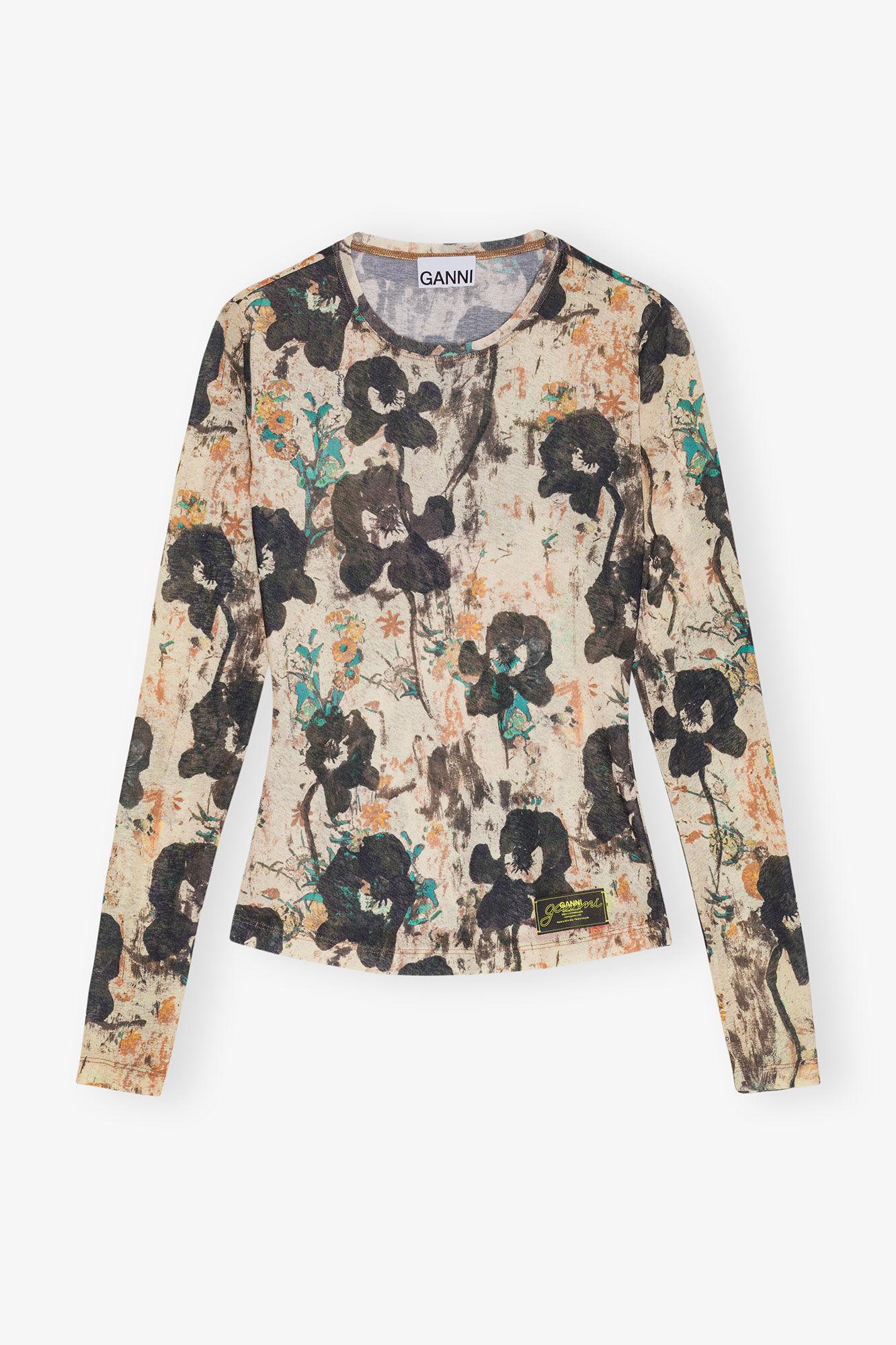 Printed Marl Mesh Long Sleeve Top Product Image