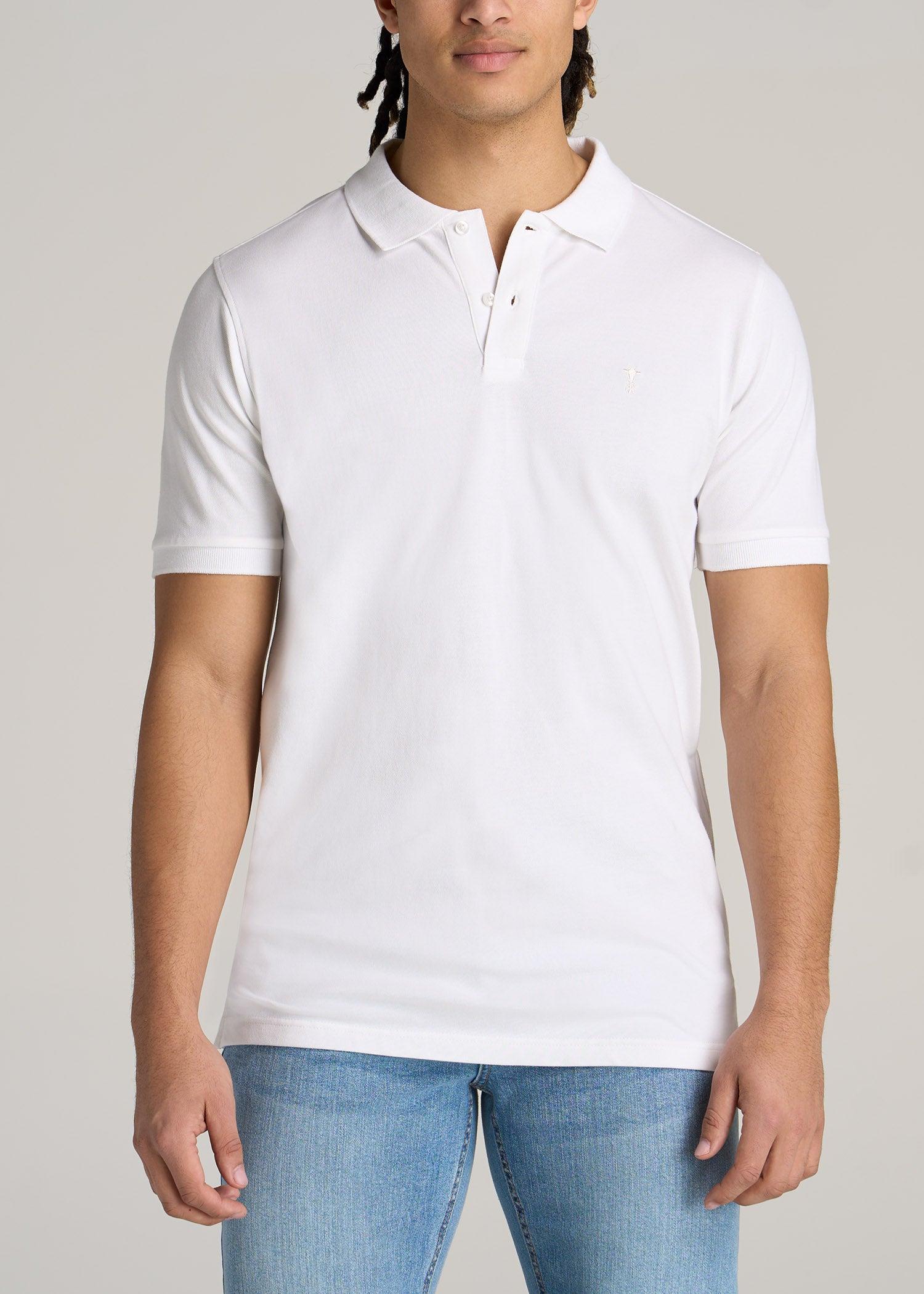 Classic Polo with Embroidered Logo for Tall Men in Grey Blue Male Product Image