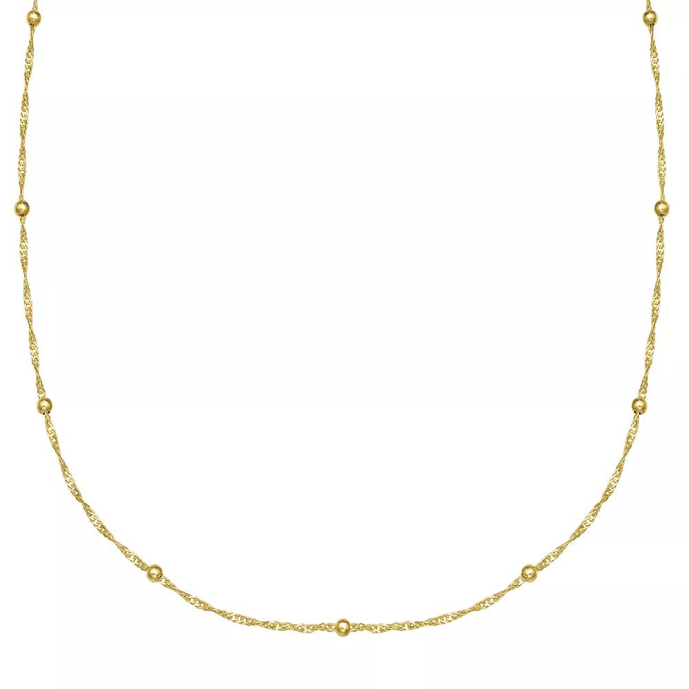 PRIMROSE Sterling Silver Beaded Singapore Chain Necklace, Women's, Size: 20", Gold Over Sterling Product Image