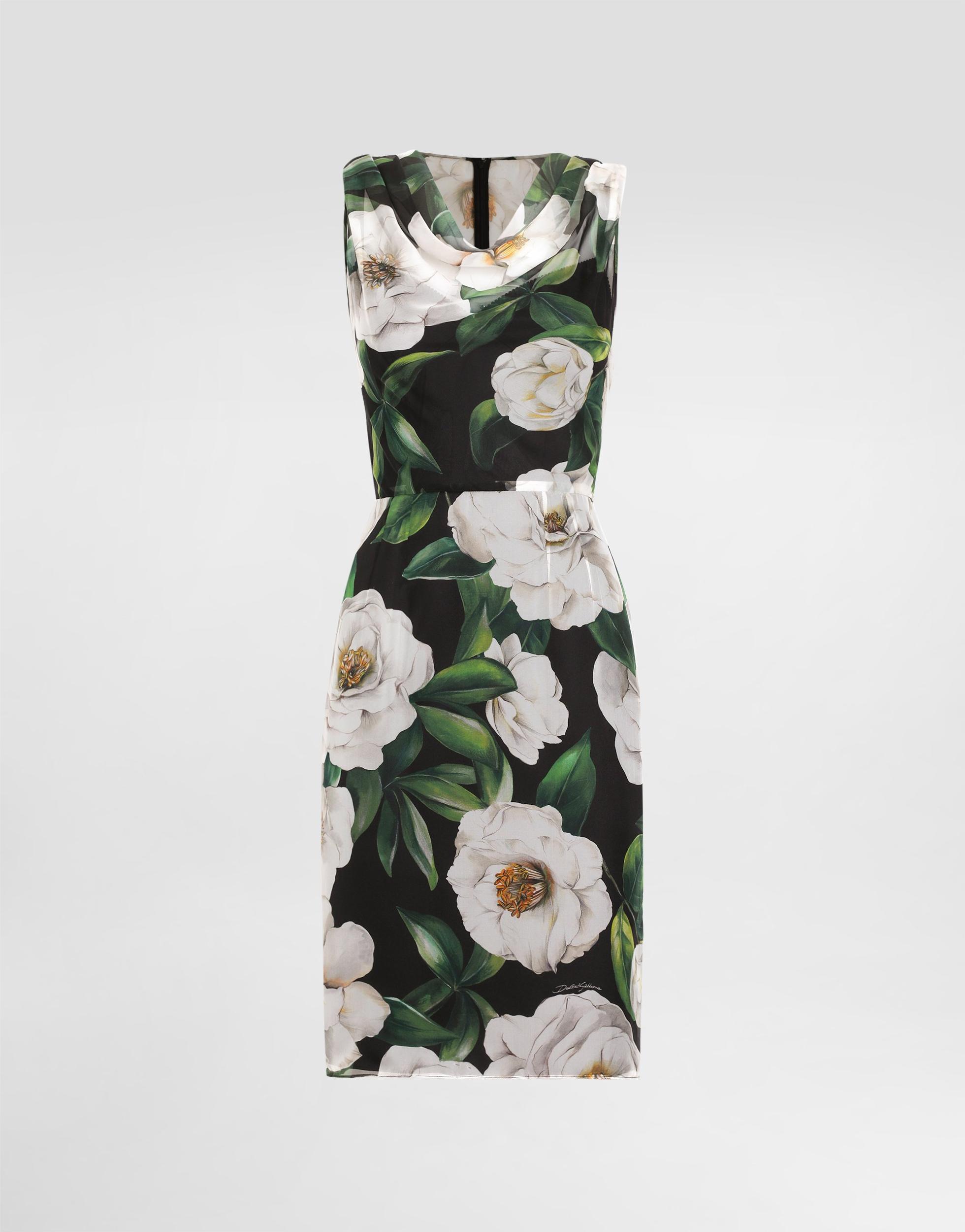 DOLCE & GABBANA Silk Dress With Floral Print Dresses Multicolor In Gardeniafnero Product Image