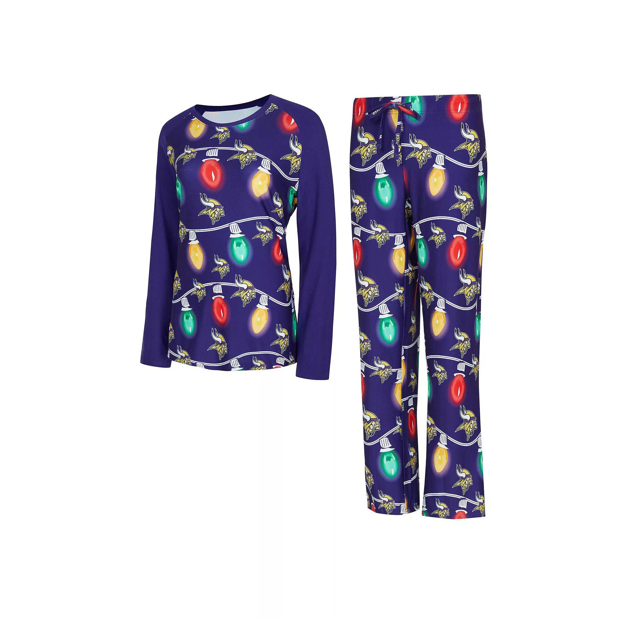 Women's Concepts Sport  Purple Minnesota Vikings Garland Knit Raglan Long Sleeve T-Shirt & Pants Set, Size: Medium Product Image