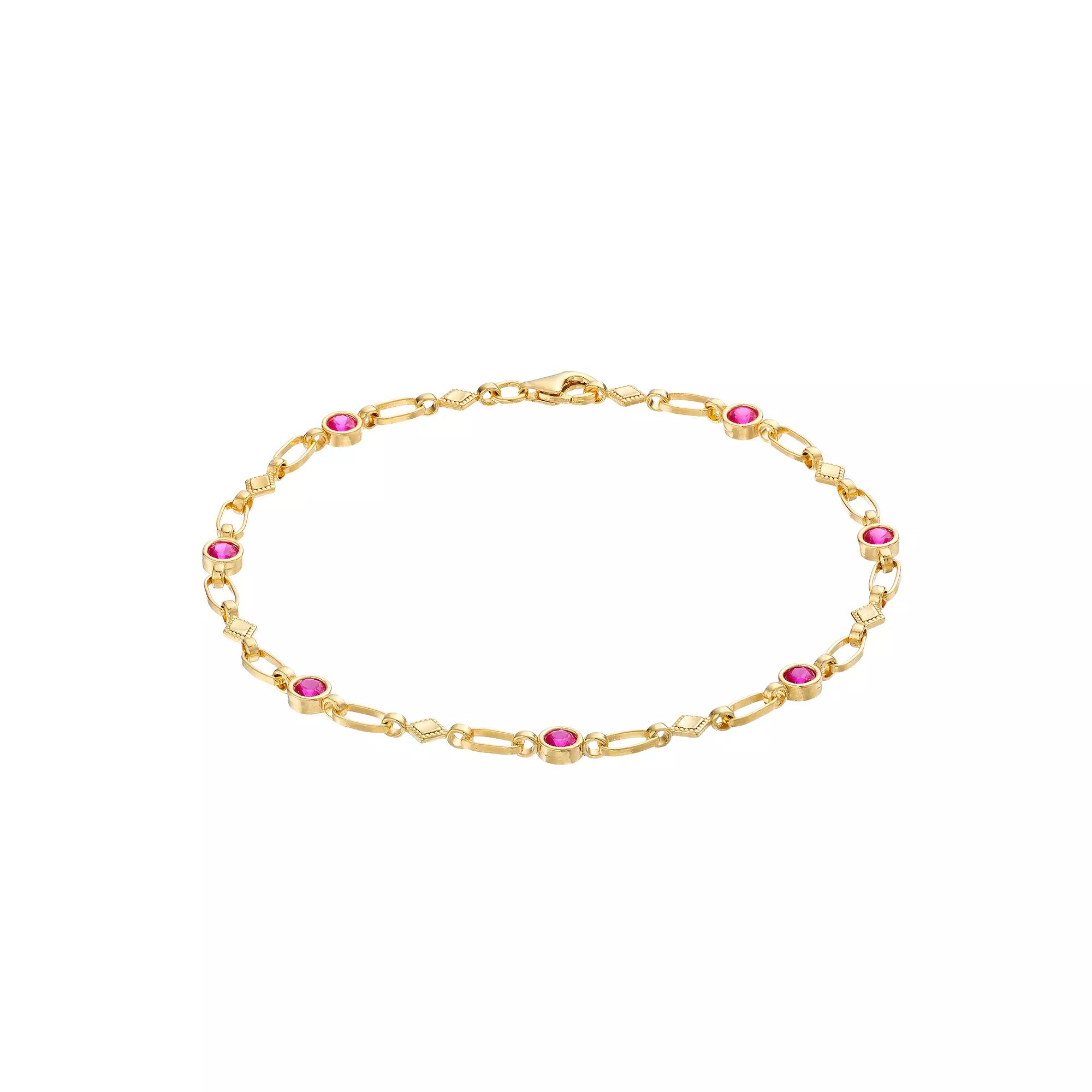 Kristen Kesho Sterling Silver Lab-Created Ruby Kite Link Bracelet, Womens Gold Tone Product Image