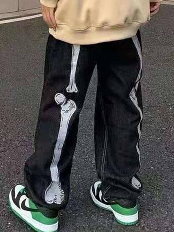 Men's Skull Print Loose Jeans Product Image
