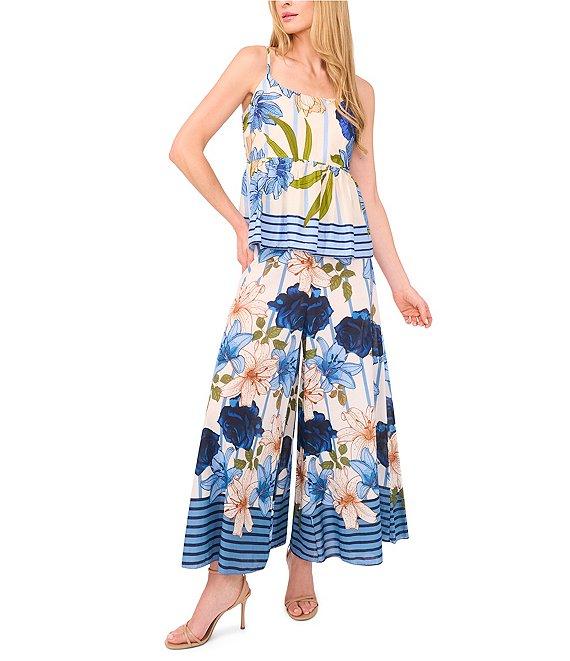 CeCe Woven Floral Print Wide Leg Pull-On Coordinating Pants Product Image