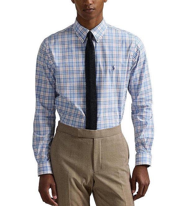 Polo Ralph Lauren Slim Fit Stretch Multi Color Plaid Poplin Long Sleeve Woven Shirt Product Image