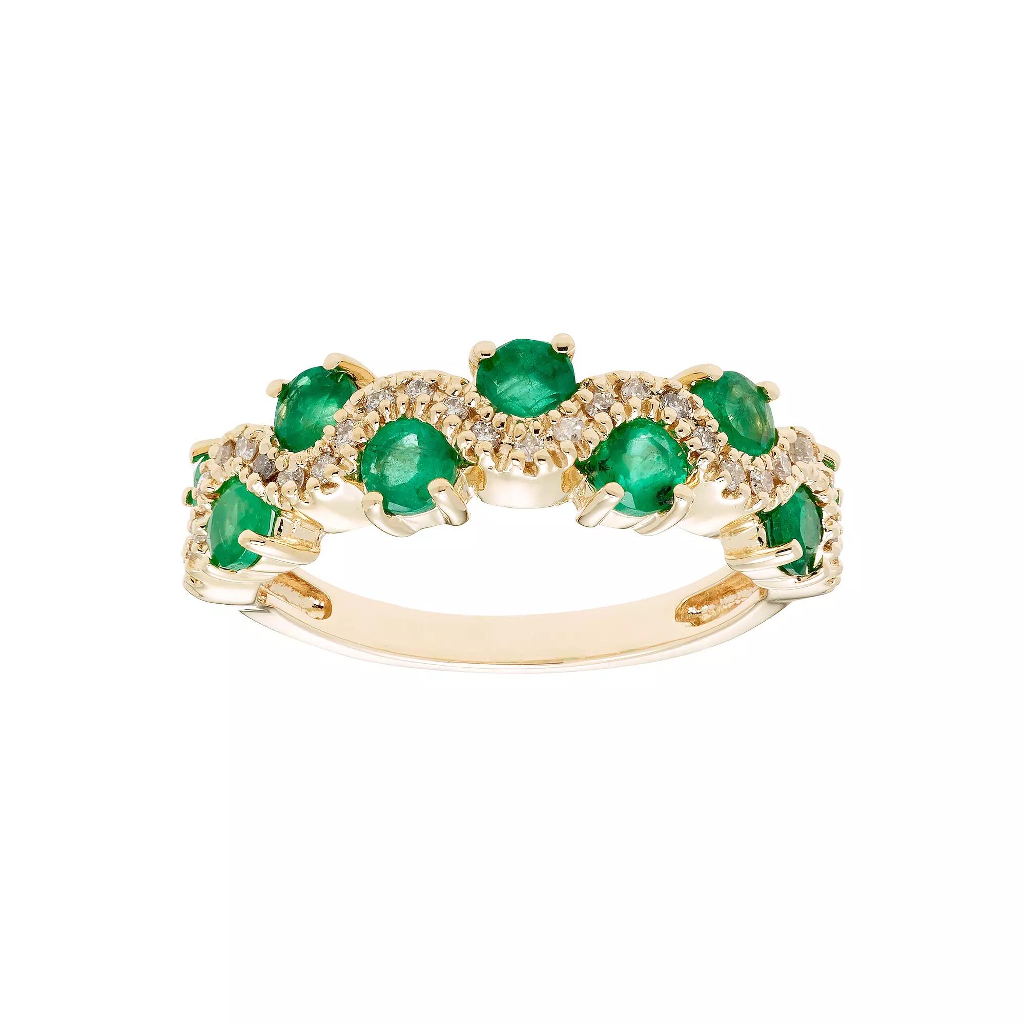 The Regal Collection 14k Gold 1/6 Carat T.W. Diamond & Emerald Ring, Women's,  Product Image