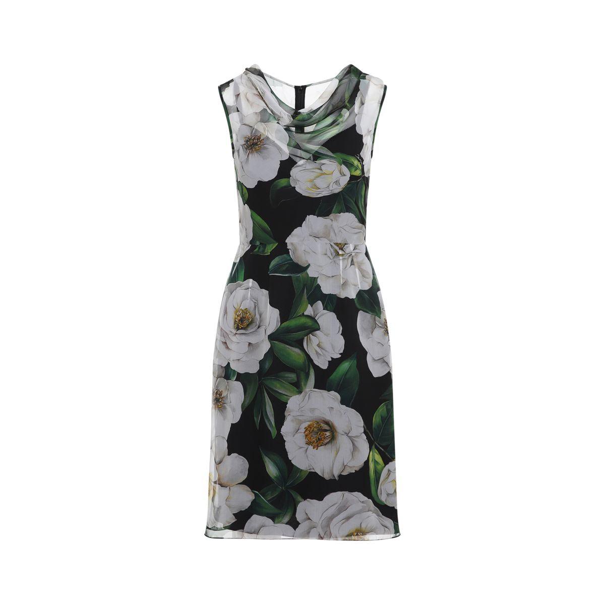 DOLCE & GABBANA Silk Dress With Floral Print Dresses Multicolor In Gardeniafnero Product Image