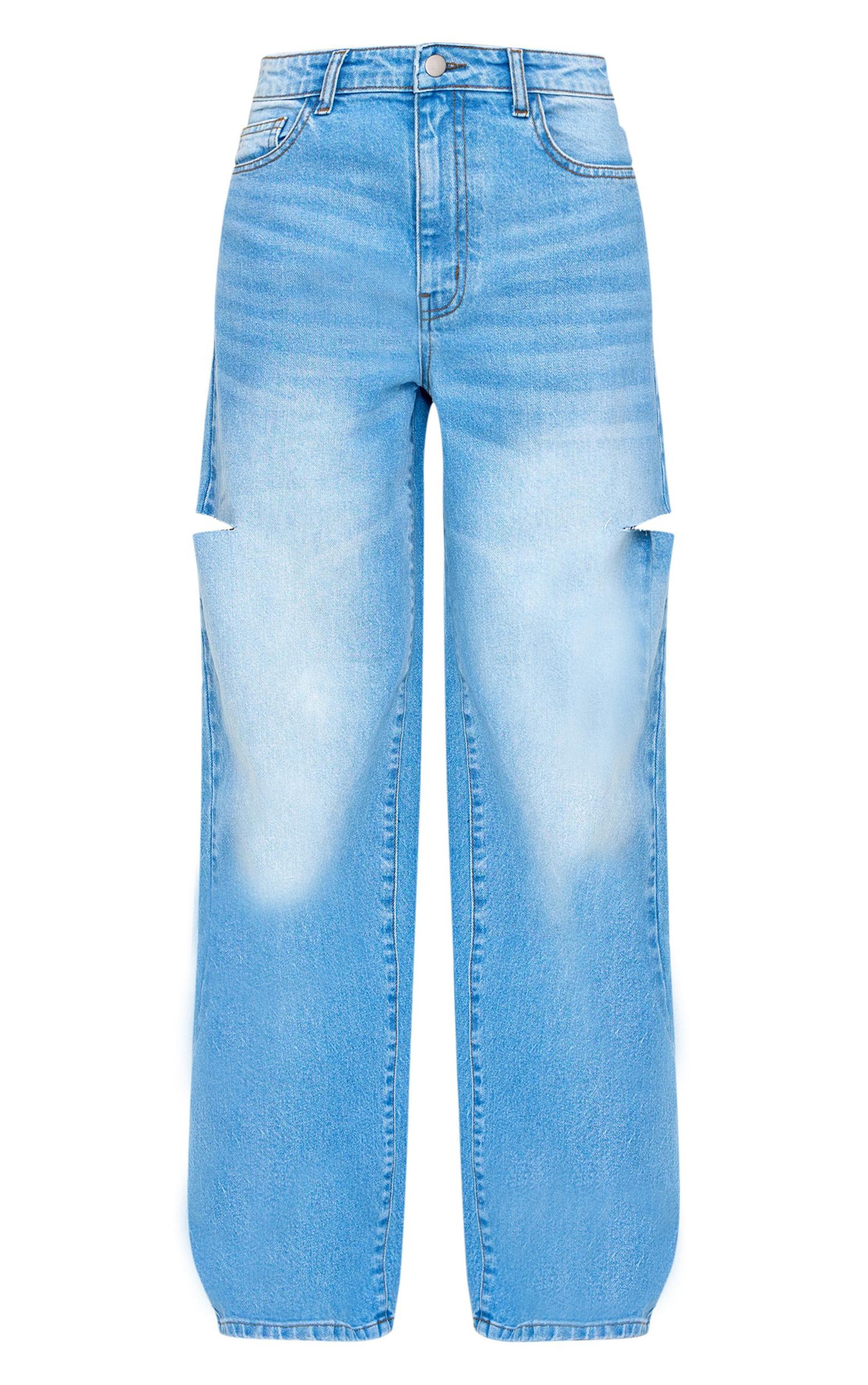 Mid Blue Wash Thigh Split Wide Leg Jeans Product Image