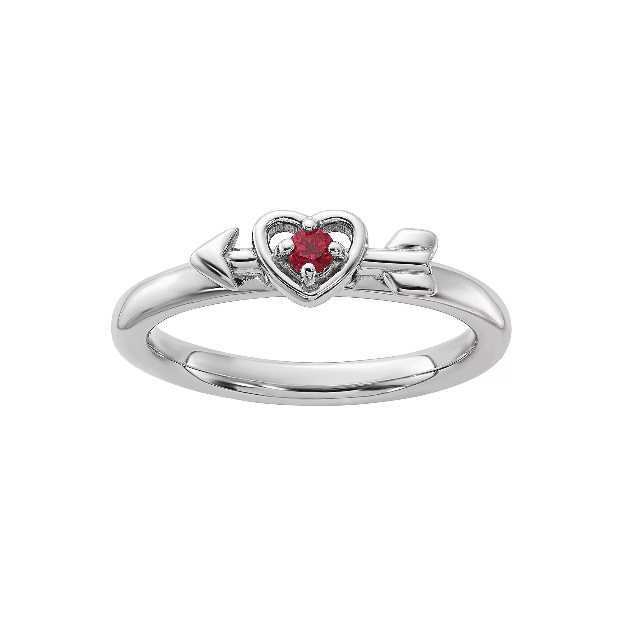 Stacks & Stones Sterling Silver Stackable Gemstone Heart with Arrow Ring, Women's, Size: 10, Red Product Image
