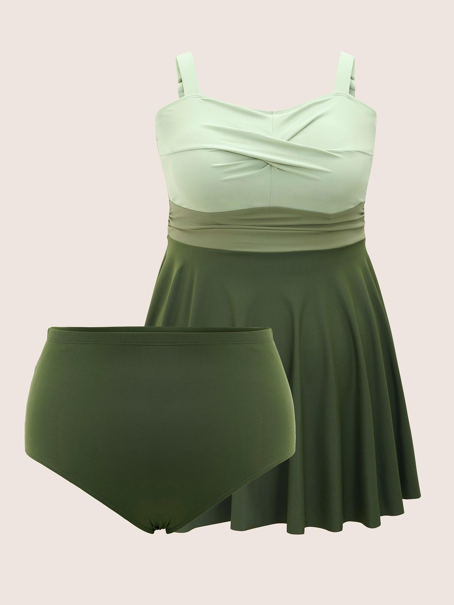 Twist Front Patchwork Adjustable Straps Swim Dress Female Product Image