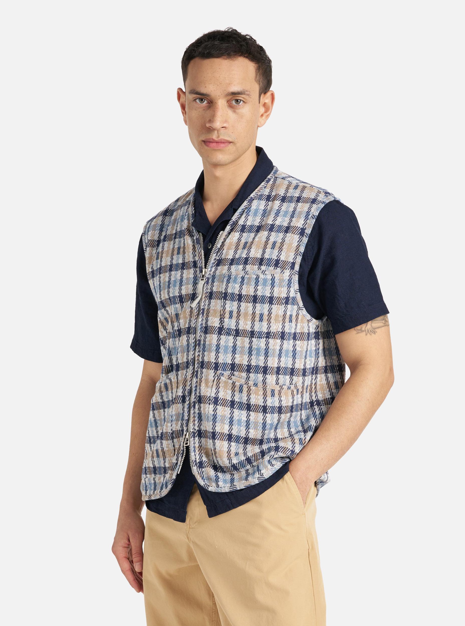 Brown/Blue Summer Check Zip Gilet Product Image