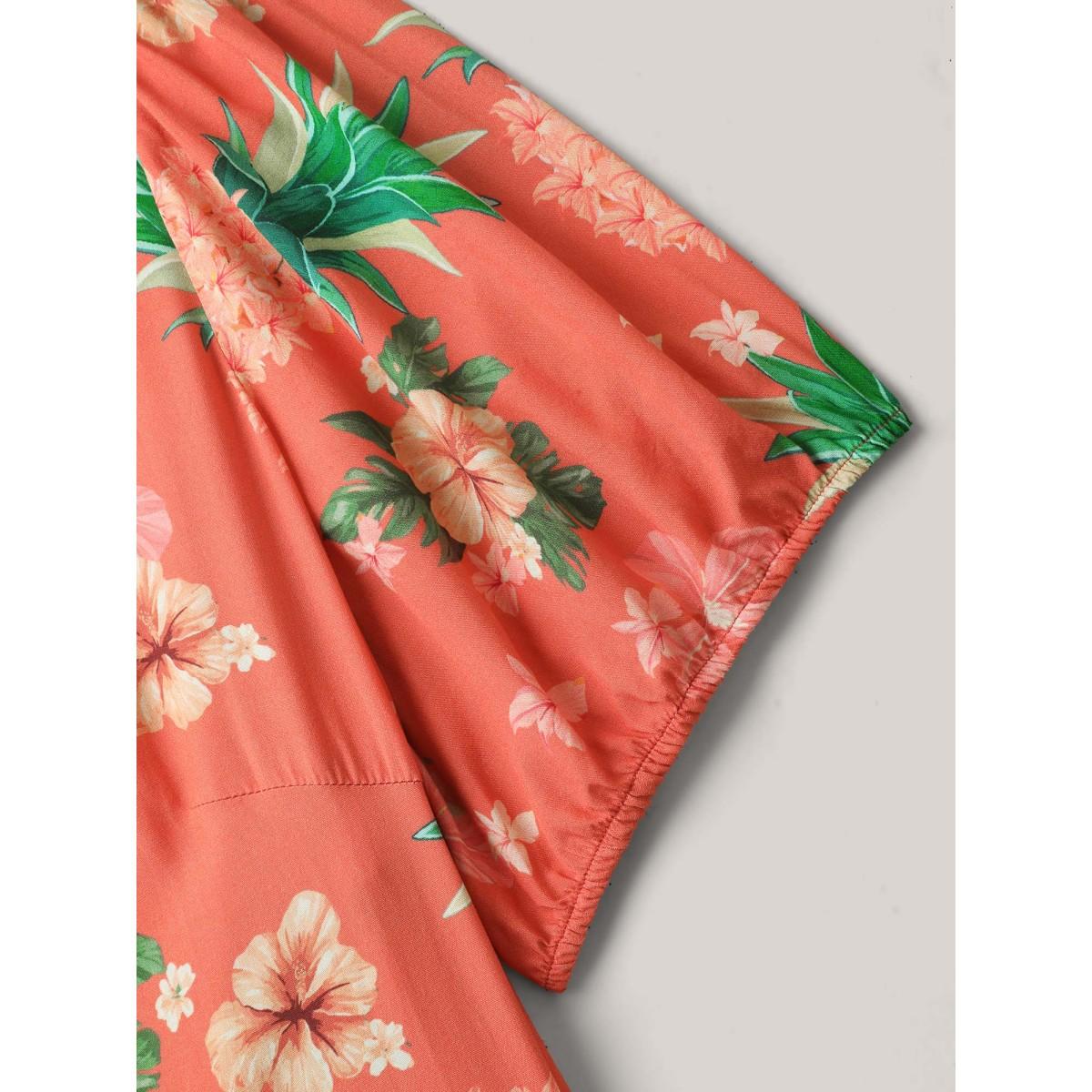 Plus Size Fruity Floral Print Square Neck Midi Dress Salmon Women Square Neck Short sleeve Curvy BloomChic 22-24/3X Product Image