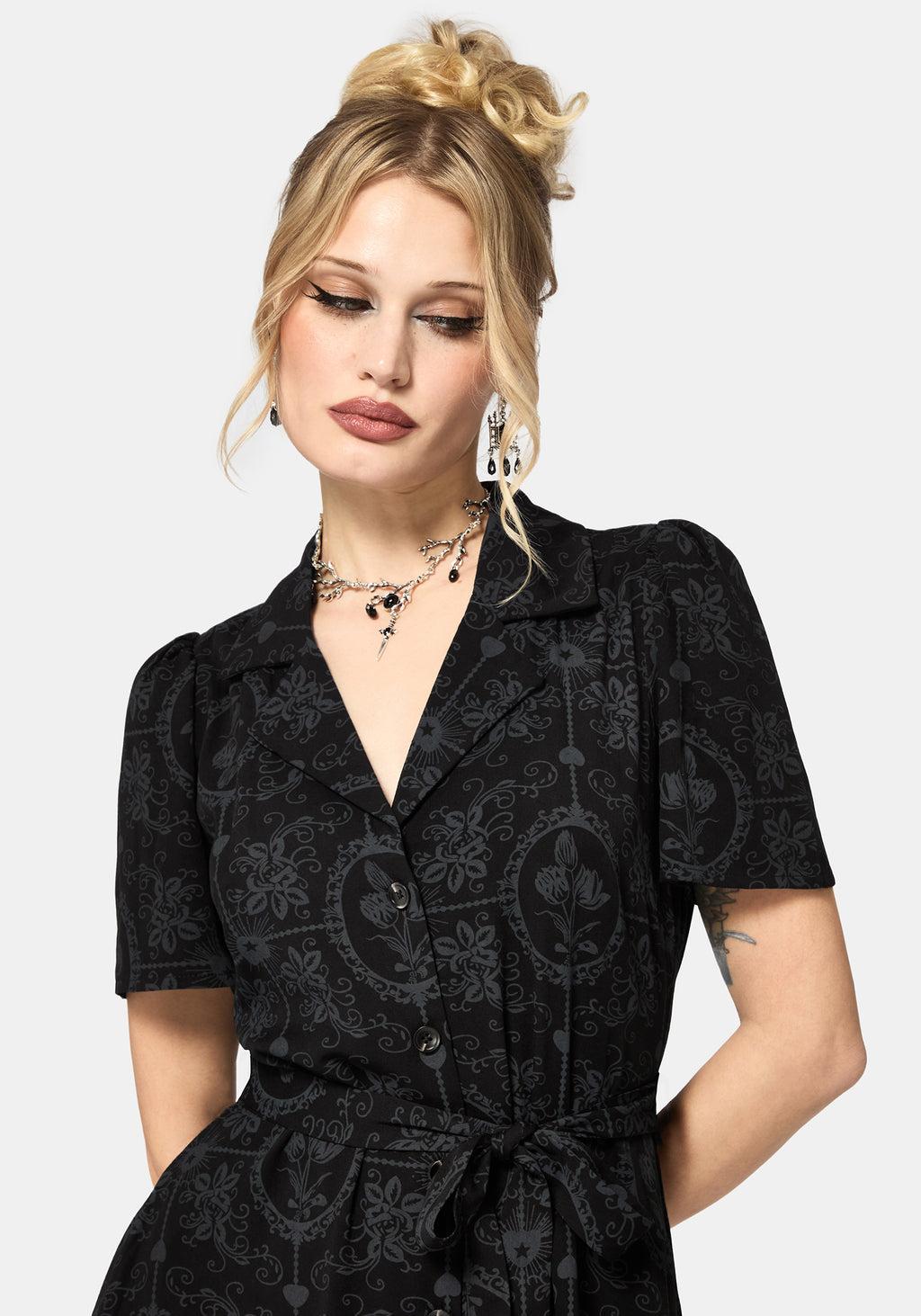 Cameo Floral Printed Tie Belt Midi Shirt Dress Product Image