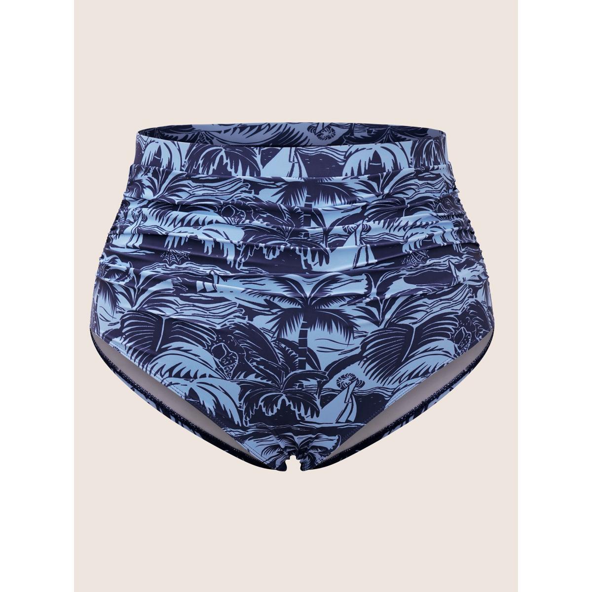 Plus Size Tropical Coconut Tree Print Ruched Swim Bottom Women's Swimwear Indigo Beach Gathered High stretch Skinny High Rise Curve Swim Bottoms BloomChic 18-20/2X Product Image