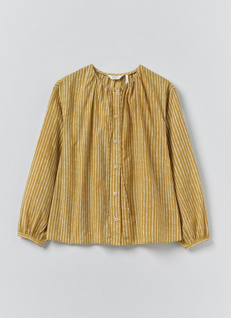 Natural Dye Stripe Cotton Gathered Top | Tumeric Product Image