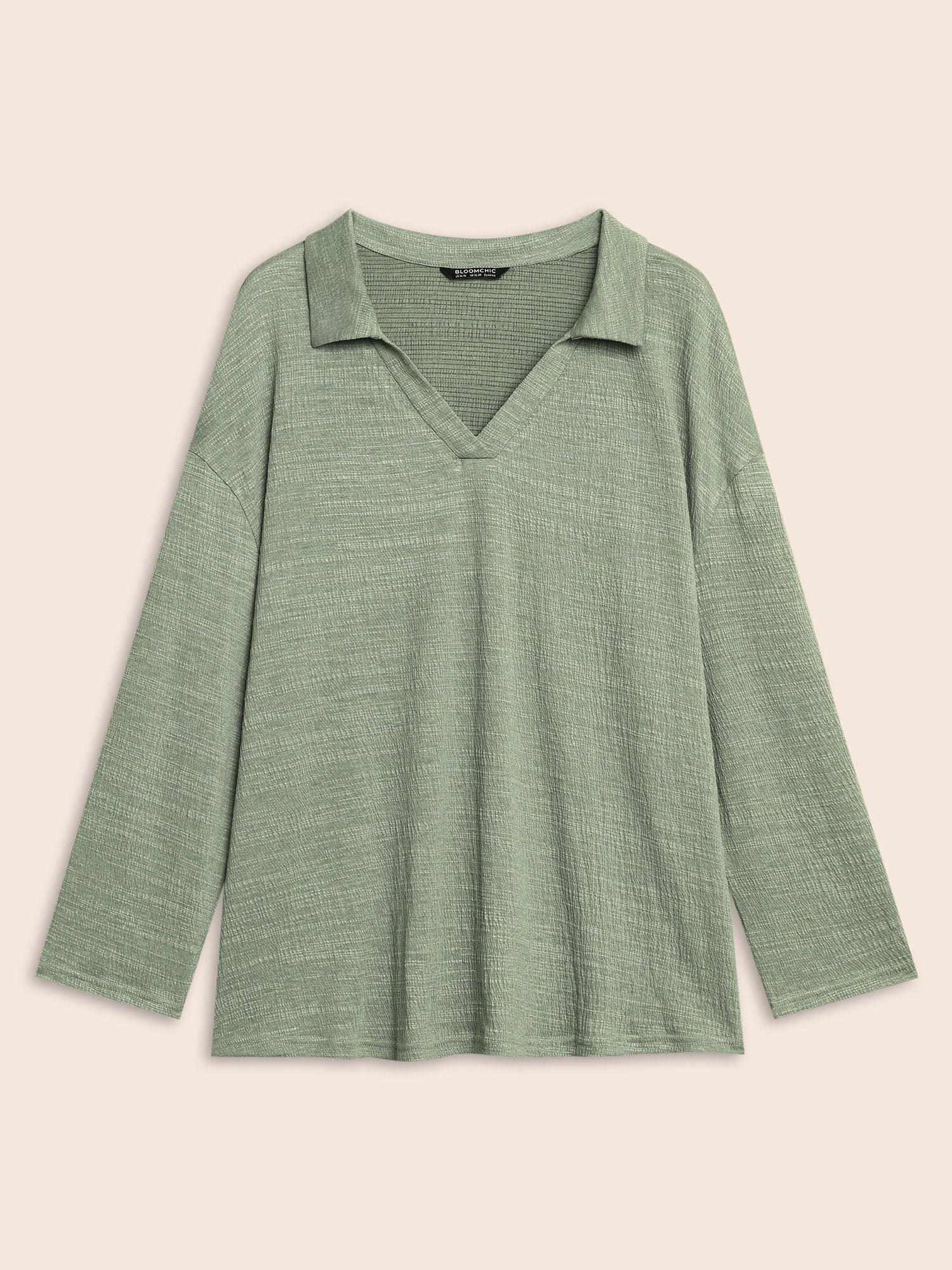 Solid Flat Collar Pit Strip T-shirt Female Product Image