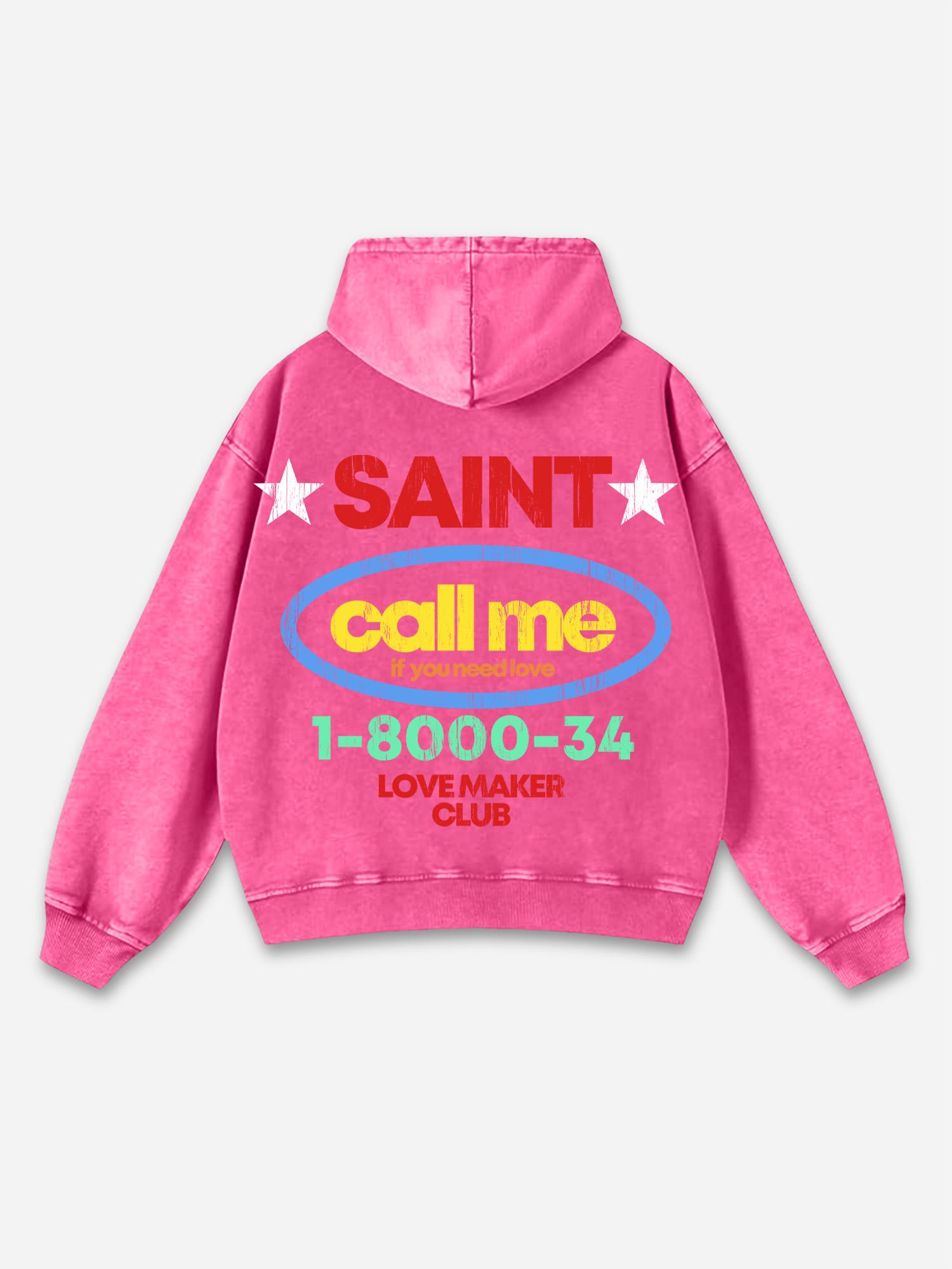 Sopula Vintage Saint Call Me If You Need Love Graphic Washed Oversized Hoodie Product Image