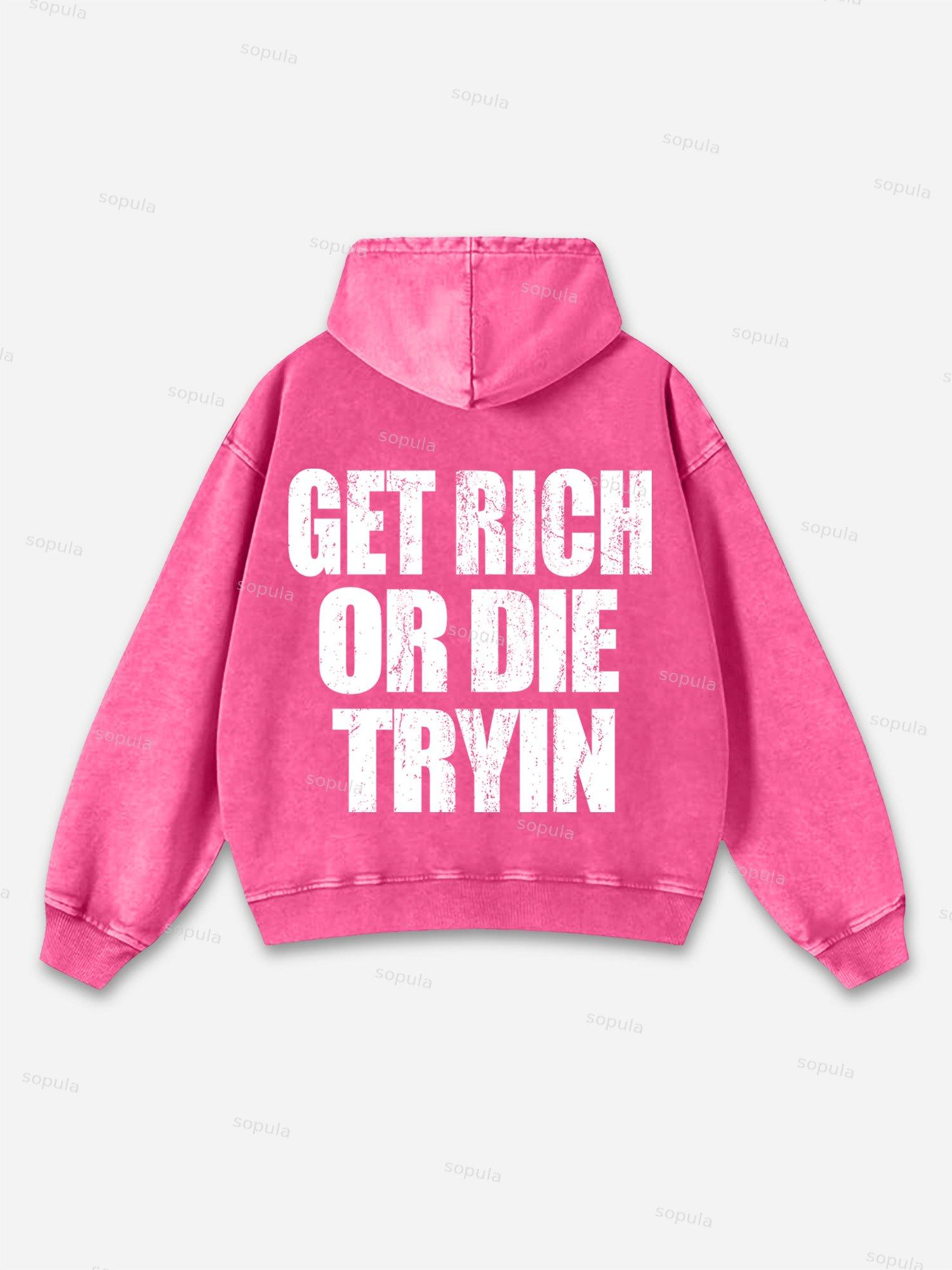 Men's Get Rich Money or Die Tryin Grpahic Washed Hoodie Product Image
