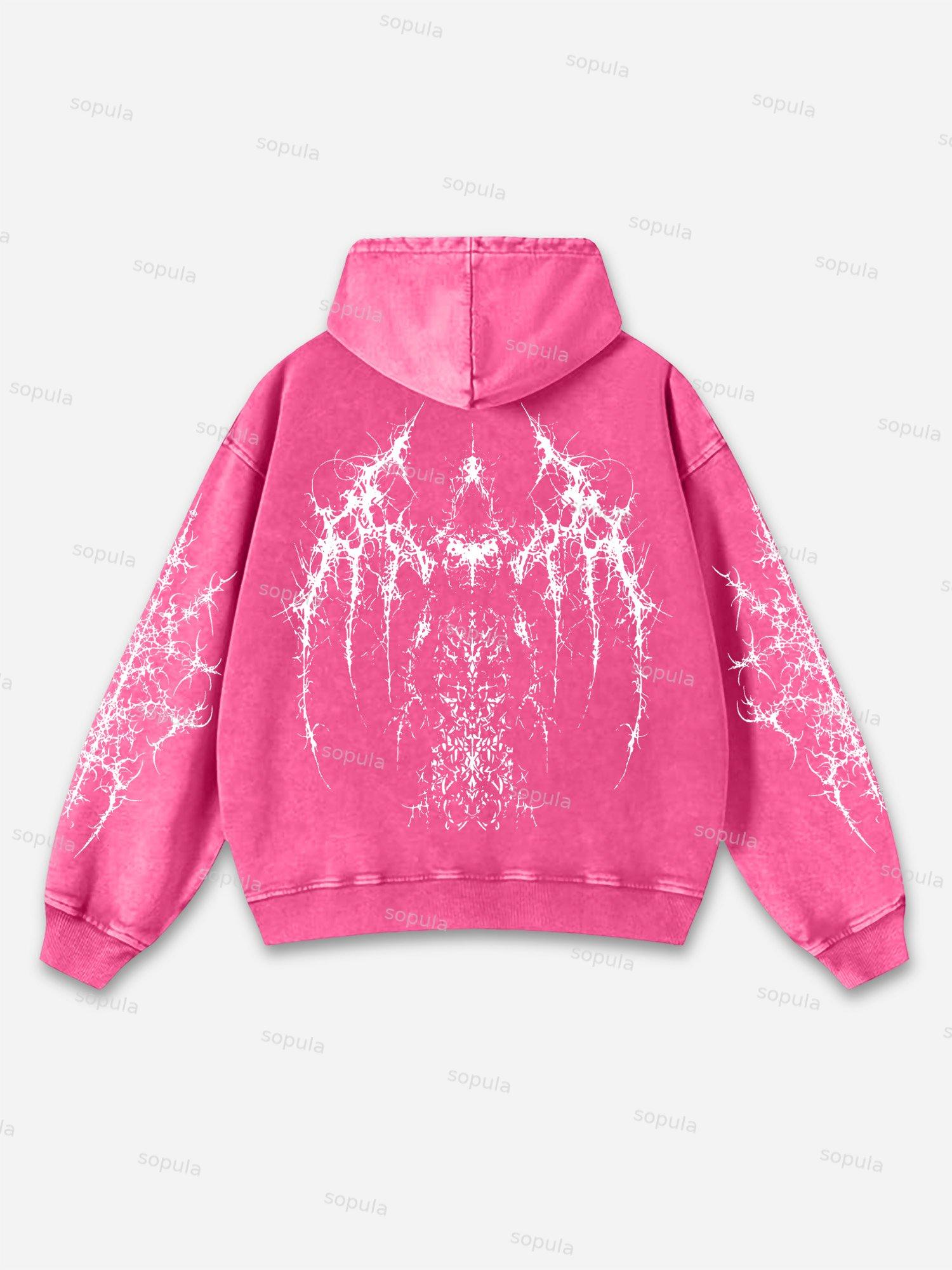 Vintage Pattern Print Acid Washed Oversized Hoodie Product Image