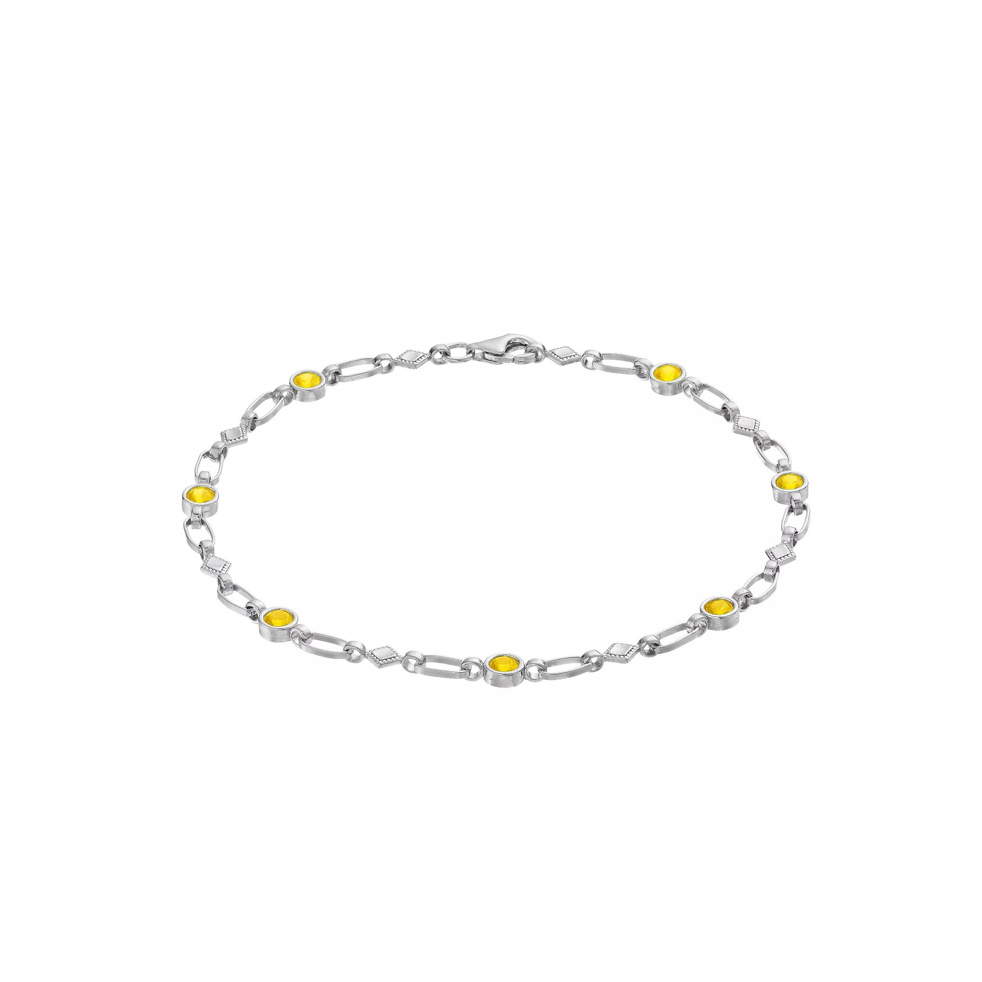 Kristen Kesho Sterling Silver Lab-Created Yellow Sapphire Kite Link Bracelet, Women's, Size: 7.5" Product Image