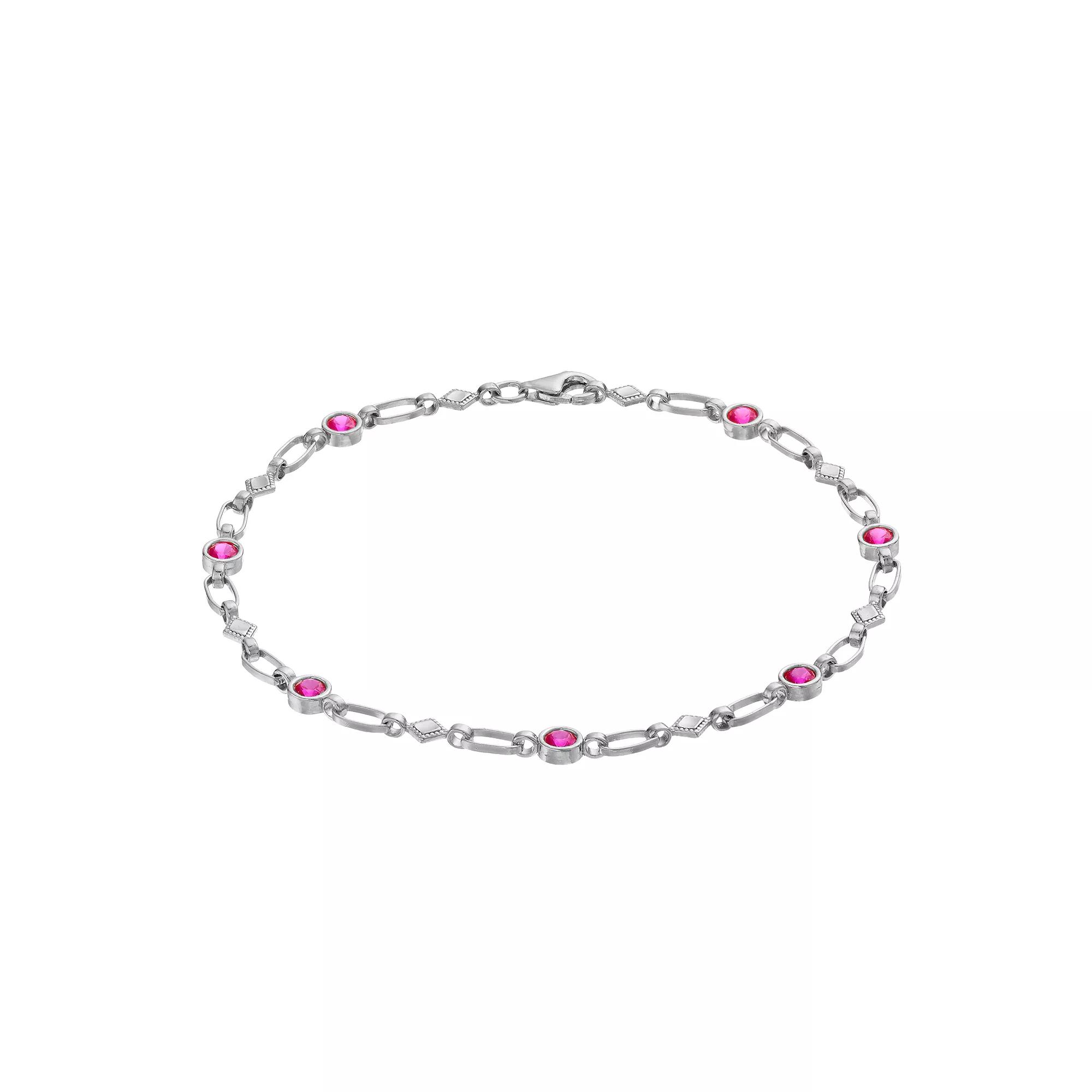 Kristen Kesho Sterling Silver Lab-Created Ruby Kite Link Bracelet, Womens Gold Tone Product Image