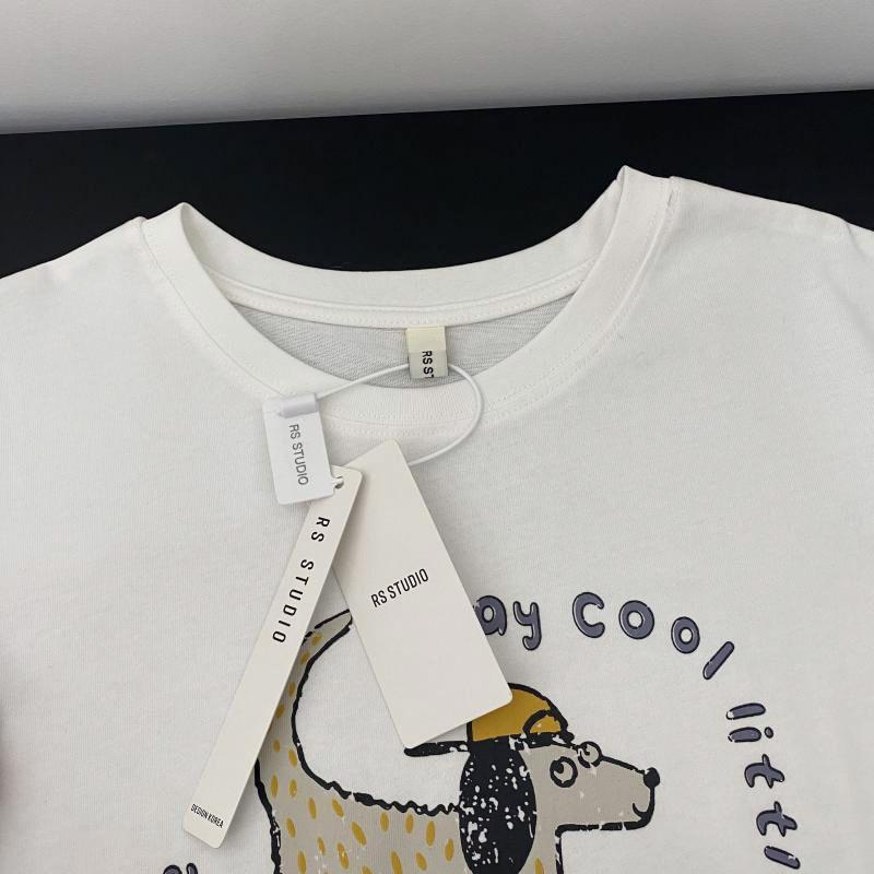 Short-Sleeve Crew Neck Dog Print T-Shirt Product Image