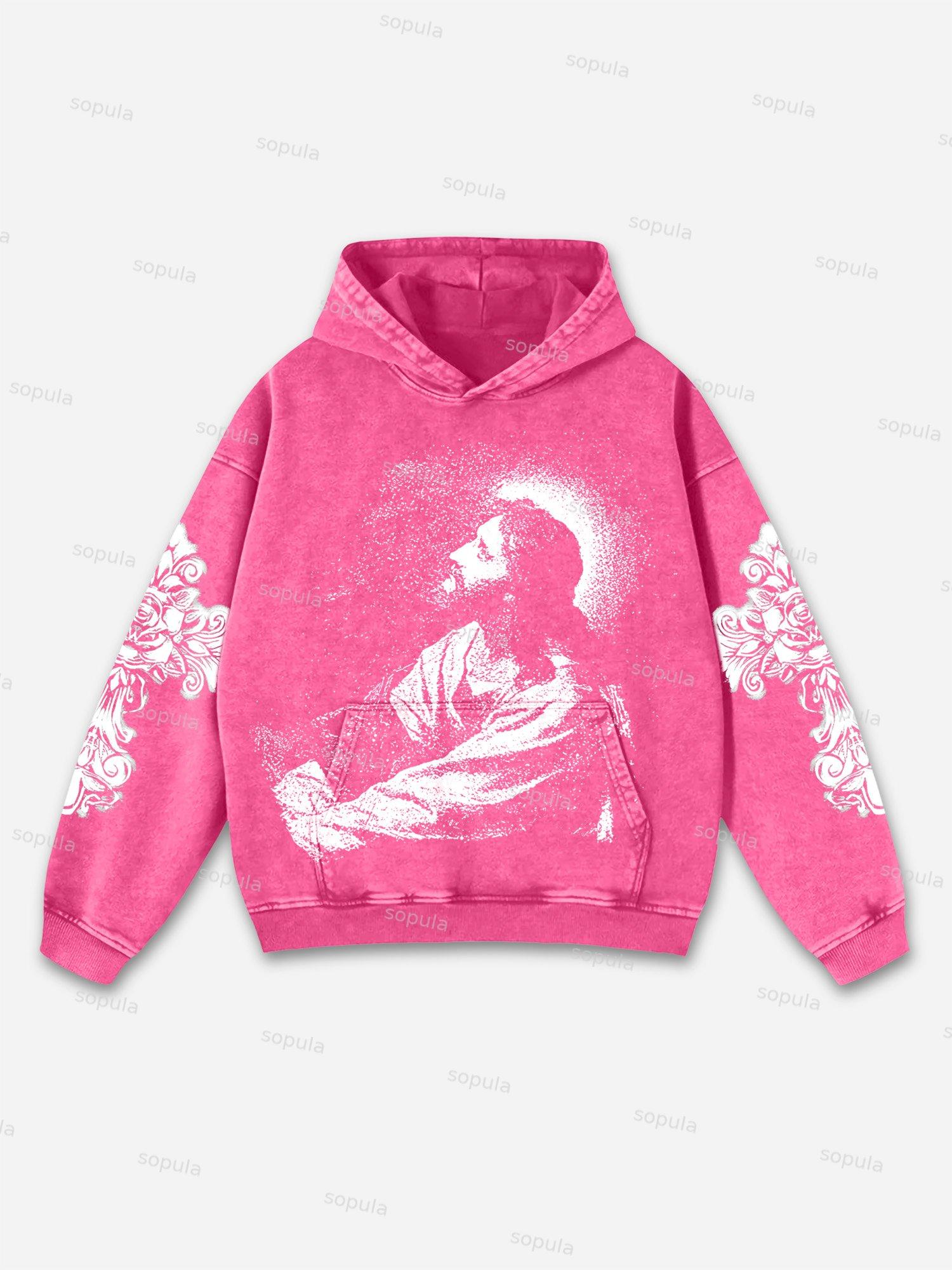 Vintage Jesus Thinker Graphic Acid Washed Oversized Hoodie Product Image