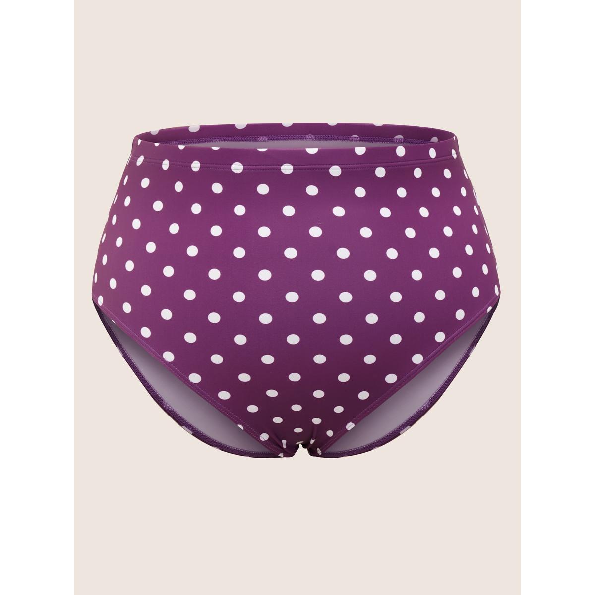 Plus Size Polka Dot Ruched Fit Flare Swim Dress Women's Swimwear Purple Beach Bodycon Strapless High stretch Curve Swim Dresses BloomChic 26/4X Product Image