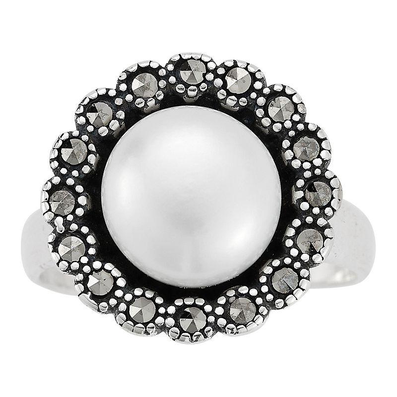 Sunkissed Sterling Sterling Silver Oxidized Cubic Zirconia and Cultured Freshwater Pearl Ring, Women's, Size: 7, Silver Tone Product Image