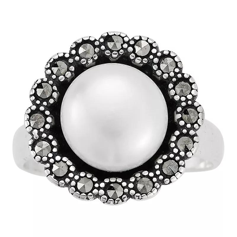 Sunkissed Sterling Sterling Silver Oxidized Cubic Zirconia and Cultured Freshwater Pearl Ring, Women's, Size: 7, Silver Tone Product Image