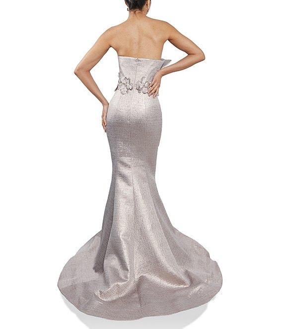 Terani Couture Strapless 3D Petal Trim Jacquard Foil Mermaid Gown Product Image