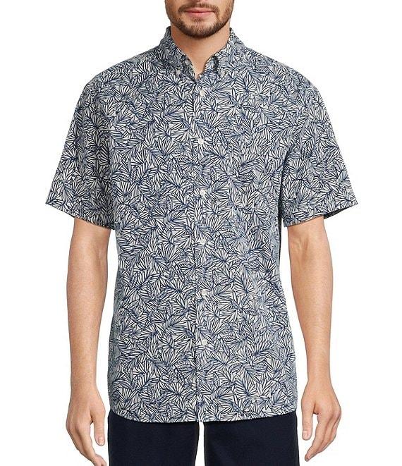 Roundtree & Yorke Short Sleeve Leaf Print Seersucker Sport Shirt Product Image
