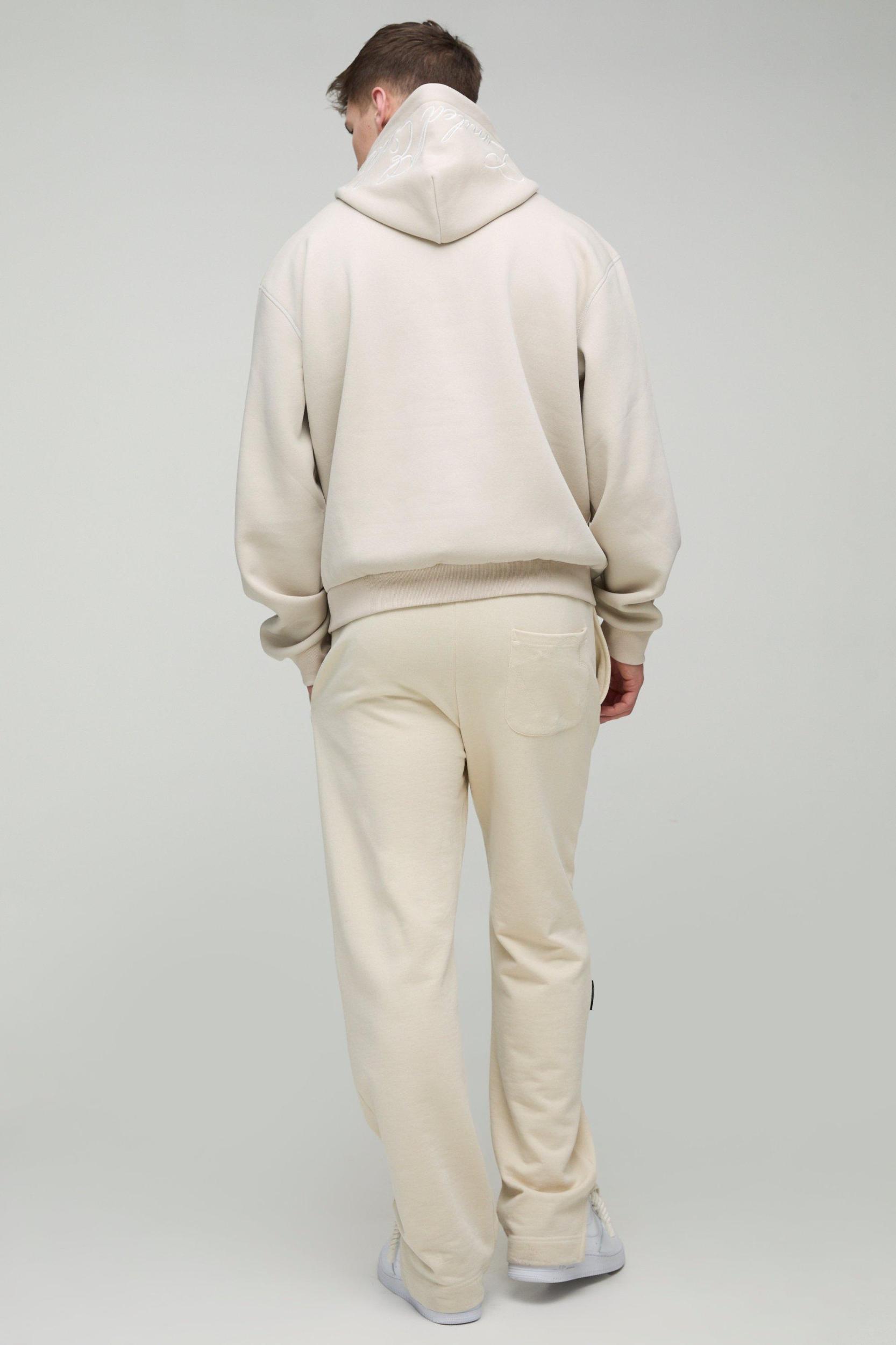 Tall Oversized Boxy Twill Applique Contrast Stitch Hoodie | boohooMAN USA Product Image