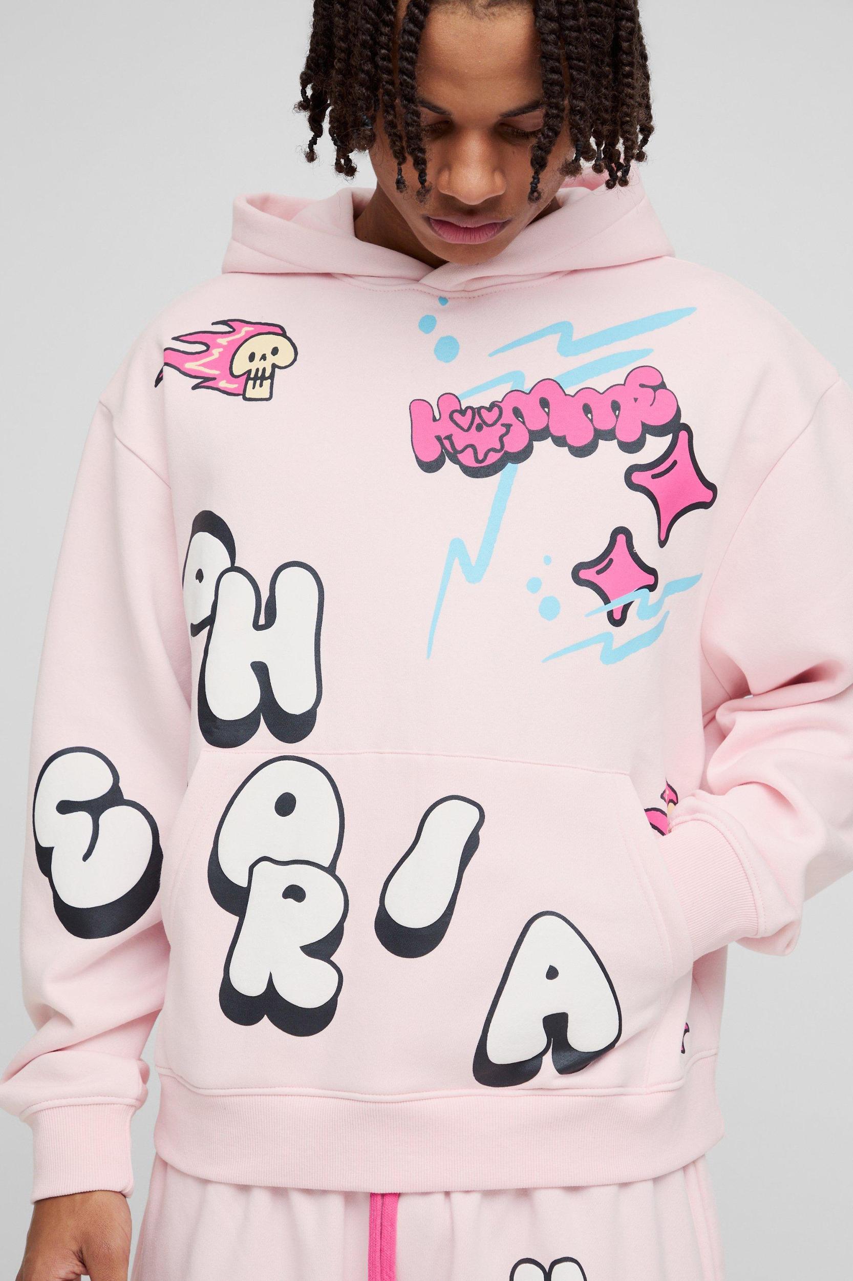 Oversized Boxy Doodle Graphic Puff Print Hoodie | boohooMAN USA Product Image