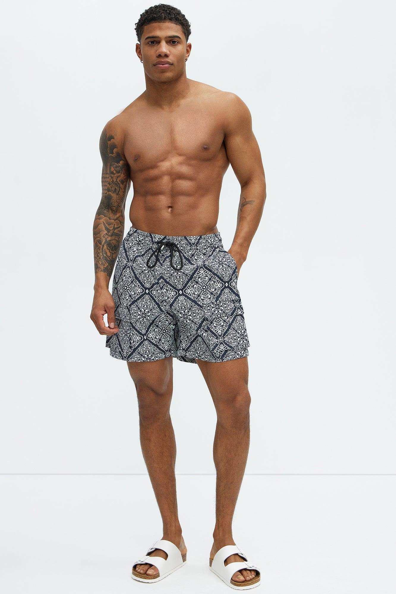 Medallion Cargo Swim Classic Trunk - Black/White Product Image