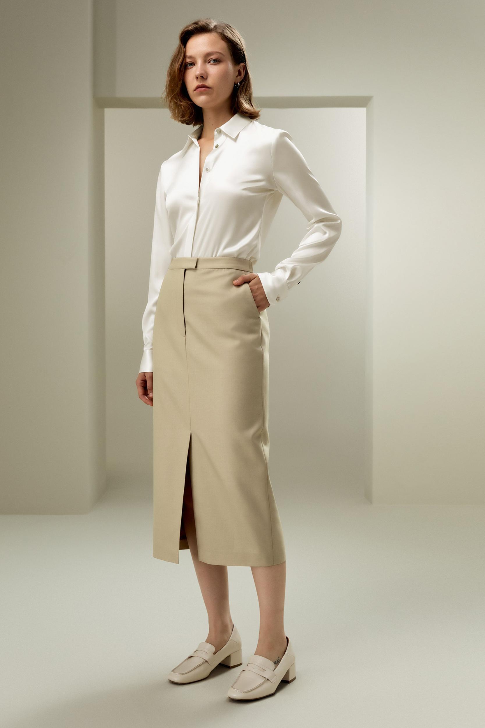 LILYSILK Wool Skirt - Female - Black Silk and Wool - Delicate Elastic Back Waist Skirt 6 Product Image