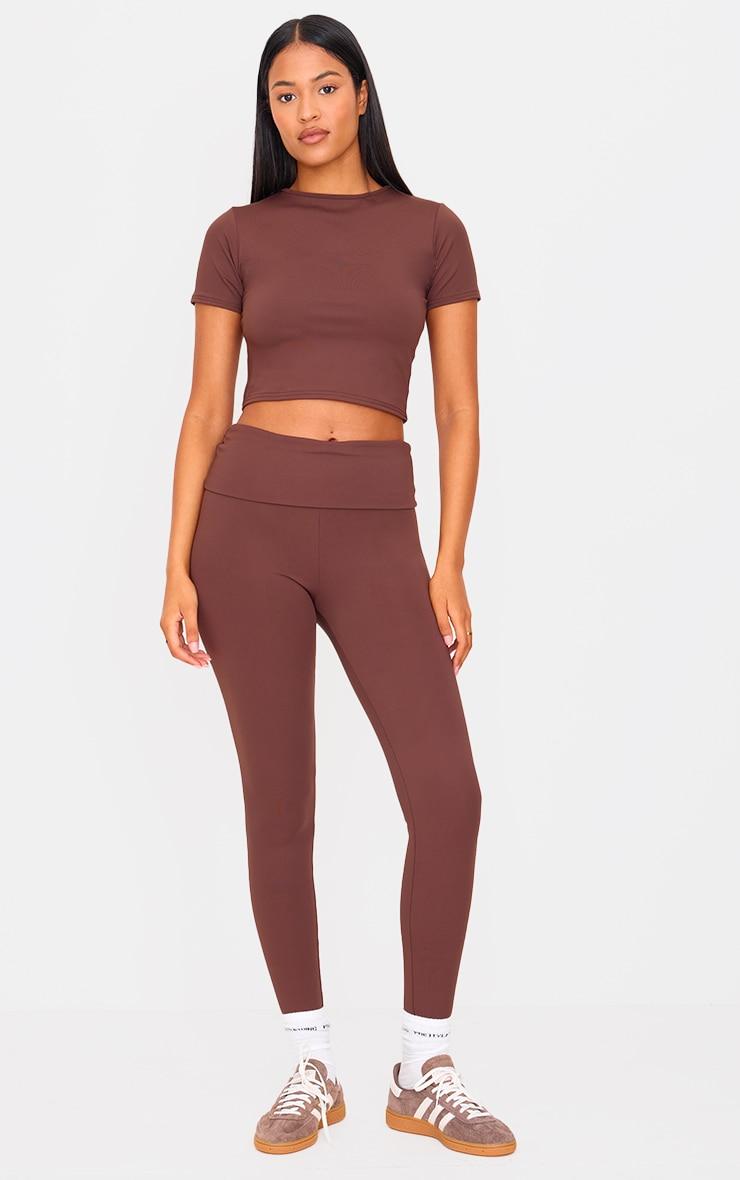 Tall Chocolate Short Sleeve Active Crop Top Product Image