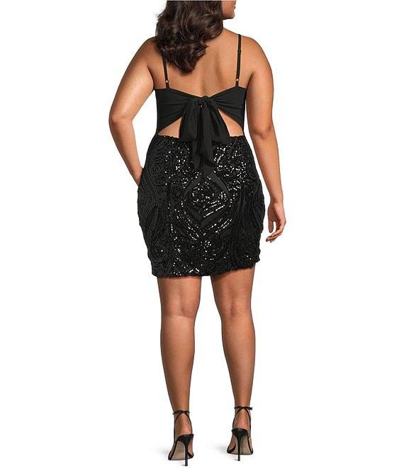 B. Darlin Plus Spaghetti Strap Square Neck Tie Back Sequins Bodycon Dress Product Image