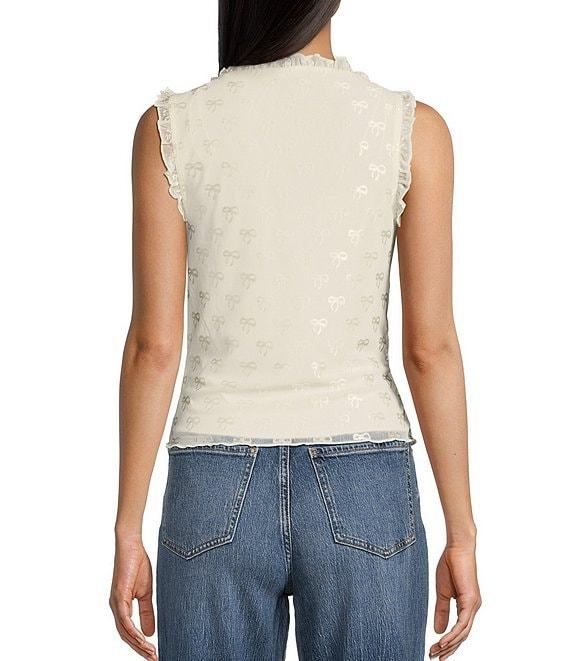 Honey & Sparkle Mesh V-Neck Ruffle Edge Lined Bow Trim Top Product Image