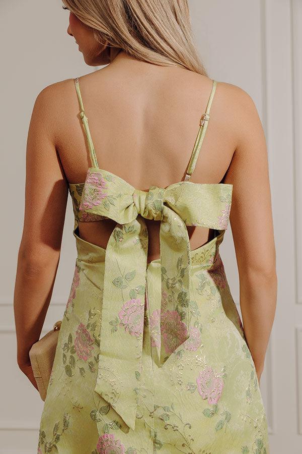 Floral Elegance Jacquard Mini Dress in Lime Product Image