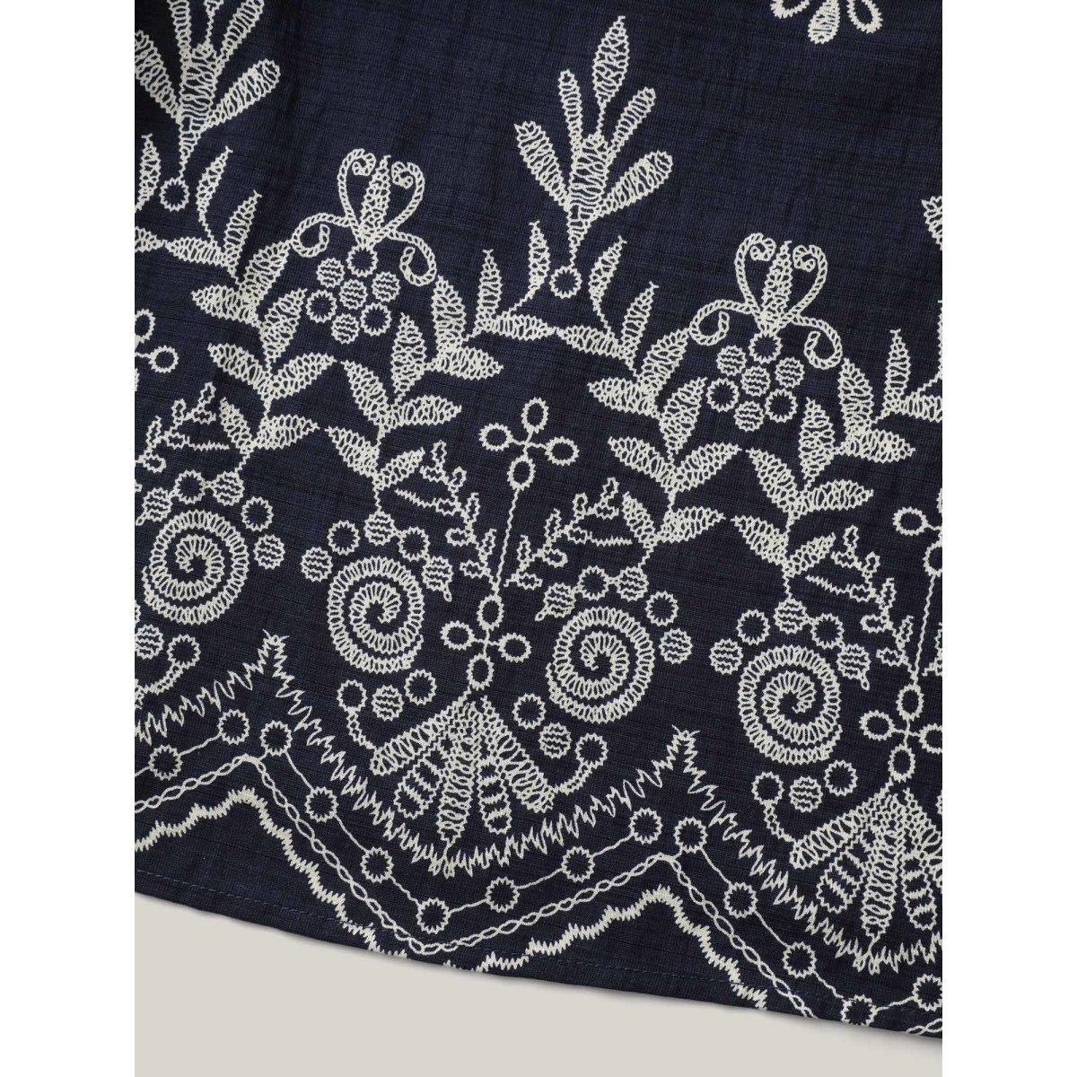 Plus Size Midnight Floral Boho Print Ruffled Plain Blouse Women Boho Cap Sleeve Round Neck Vacation Blouses BloomChic 22-24/3X Product Image