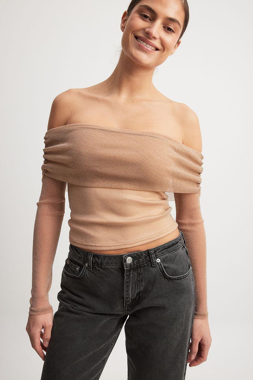 Off Shoulder Mesh Glitter Top Product Image