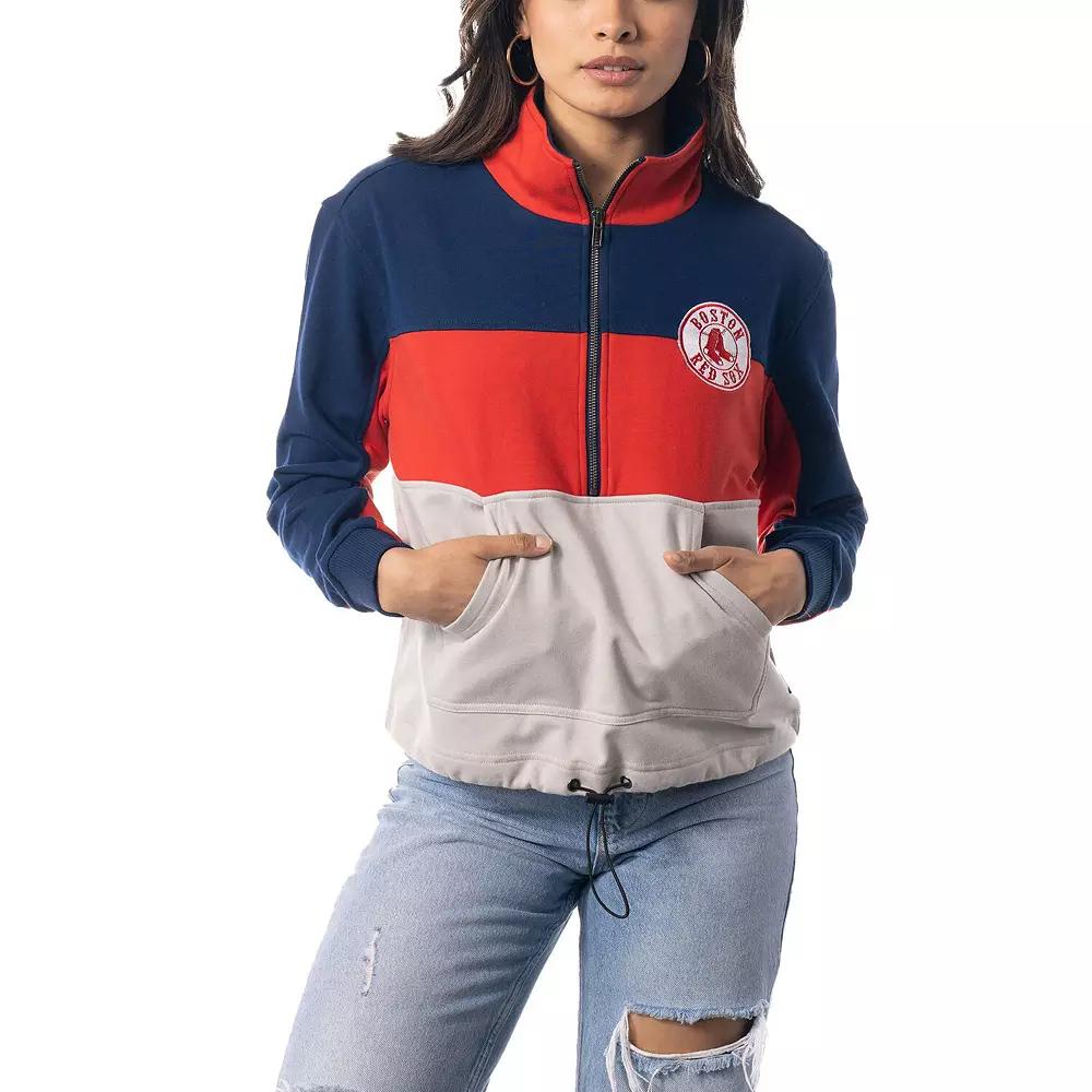 Women's The Wild Collective Navy/Red Boston Red Sox Women's Colorblock 1/4 Zip Jacket, Size: Large, Blue Product Image