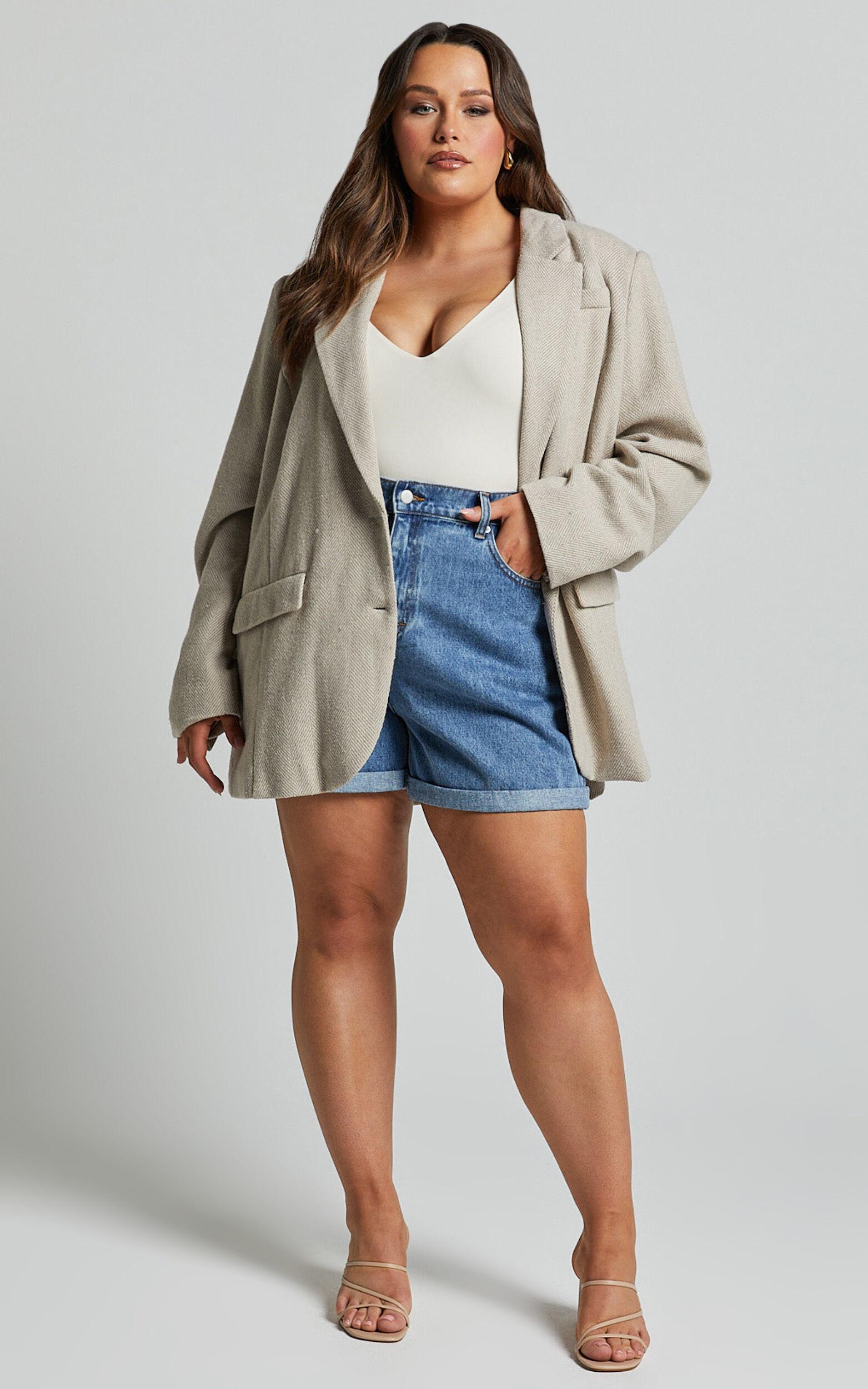 Cristiana Shorts - High Waisted Cuffed Denim in Blue Product Image