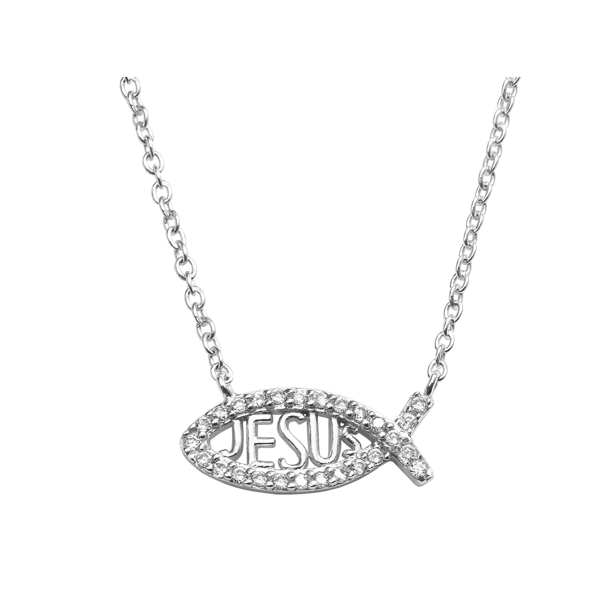 Sophie Miller Sterling Silver Cubic Zirconia "Jesus" Fish Necklace, Women's, Size: 16", White Product Image