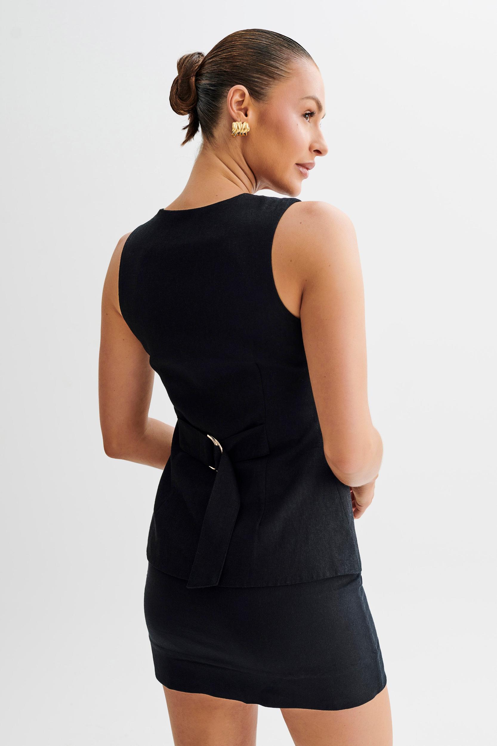 Laurence Sleeveless Linen Longline Top - Black Product Image