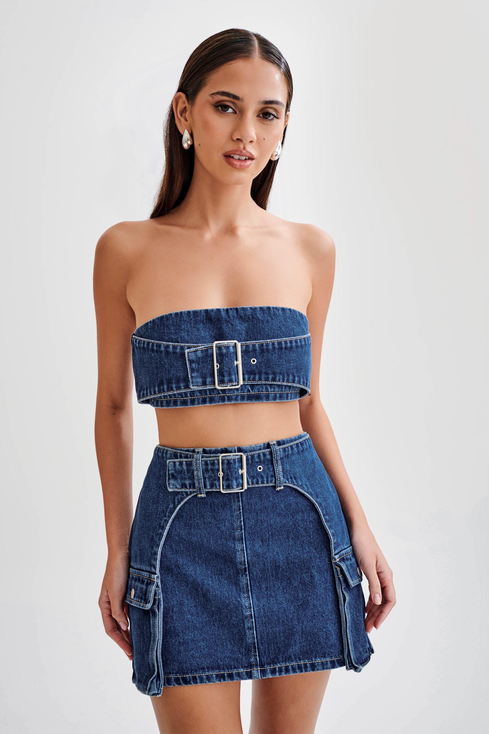 Rowena Denim Buckle Bandeau - Dark Blue Product Image