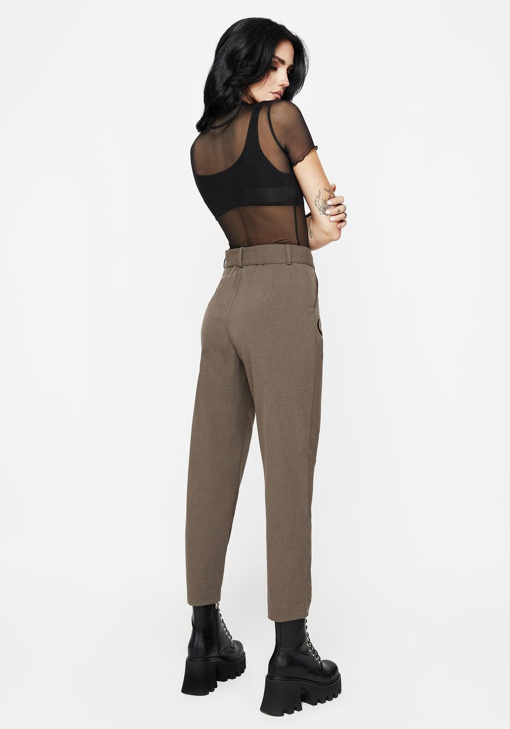 Hester Embroidered Tapered Trousers - Brown Product Image